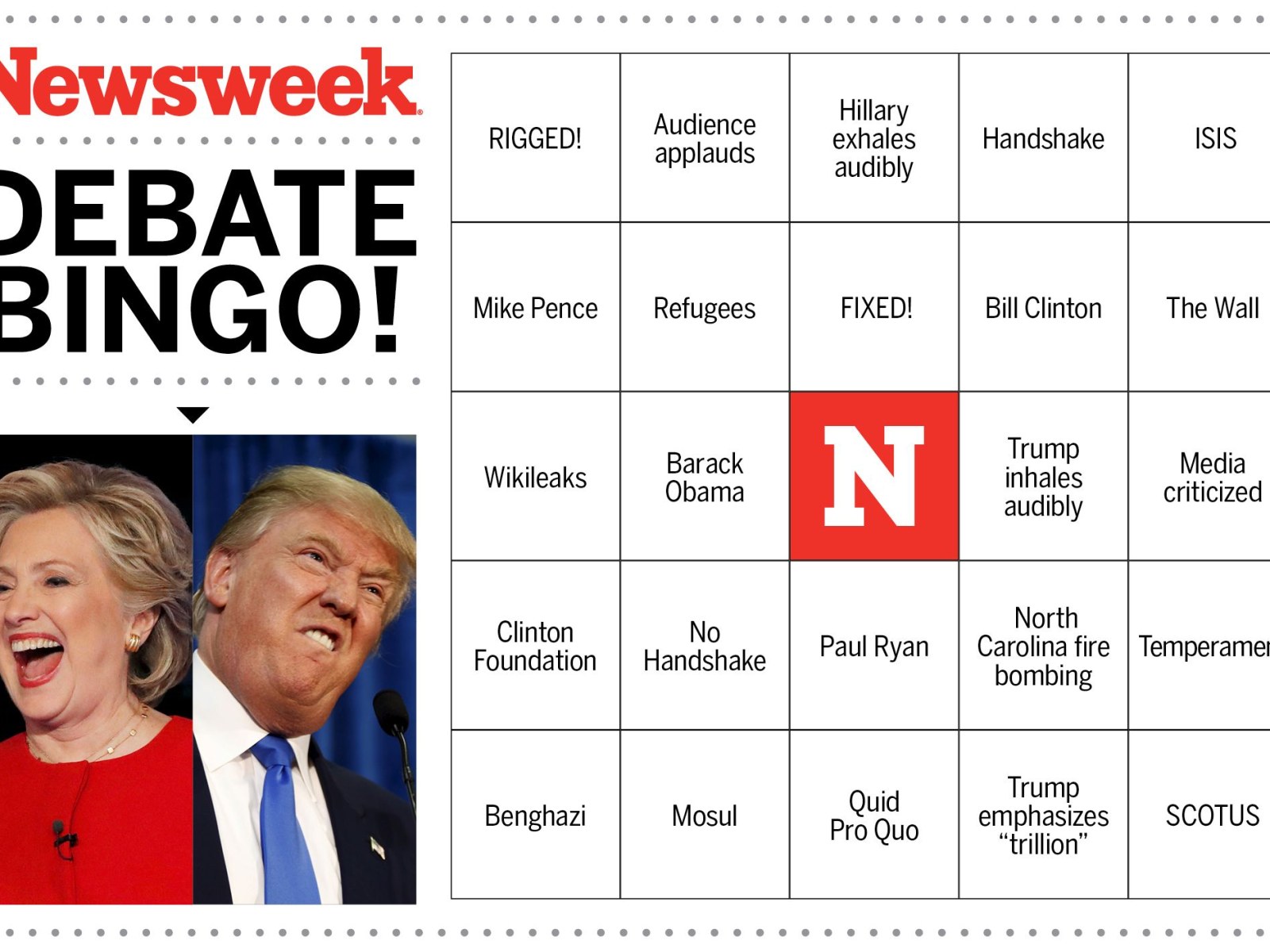 The Ultimate Drinking Game Hillary Clinton Vs Donald Trump Presidential Debate Bingo Round 3