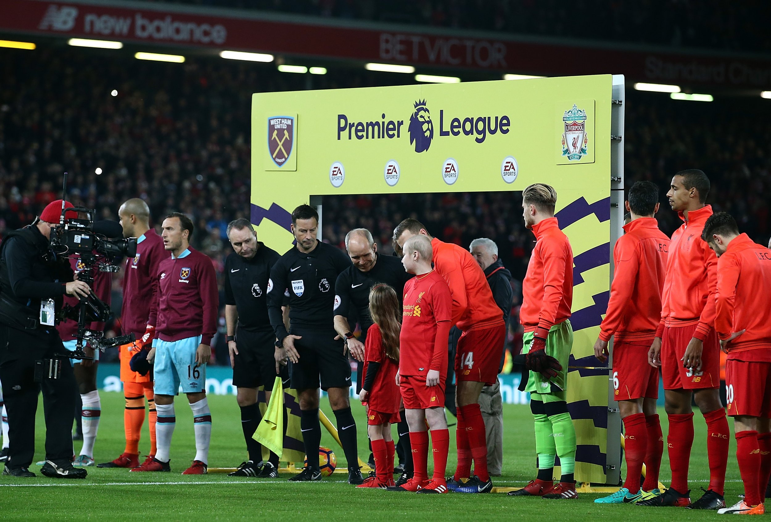 The Premier League game at Anfield between Liverpool and West Ham United.