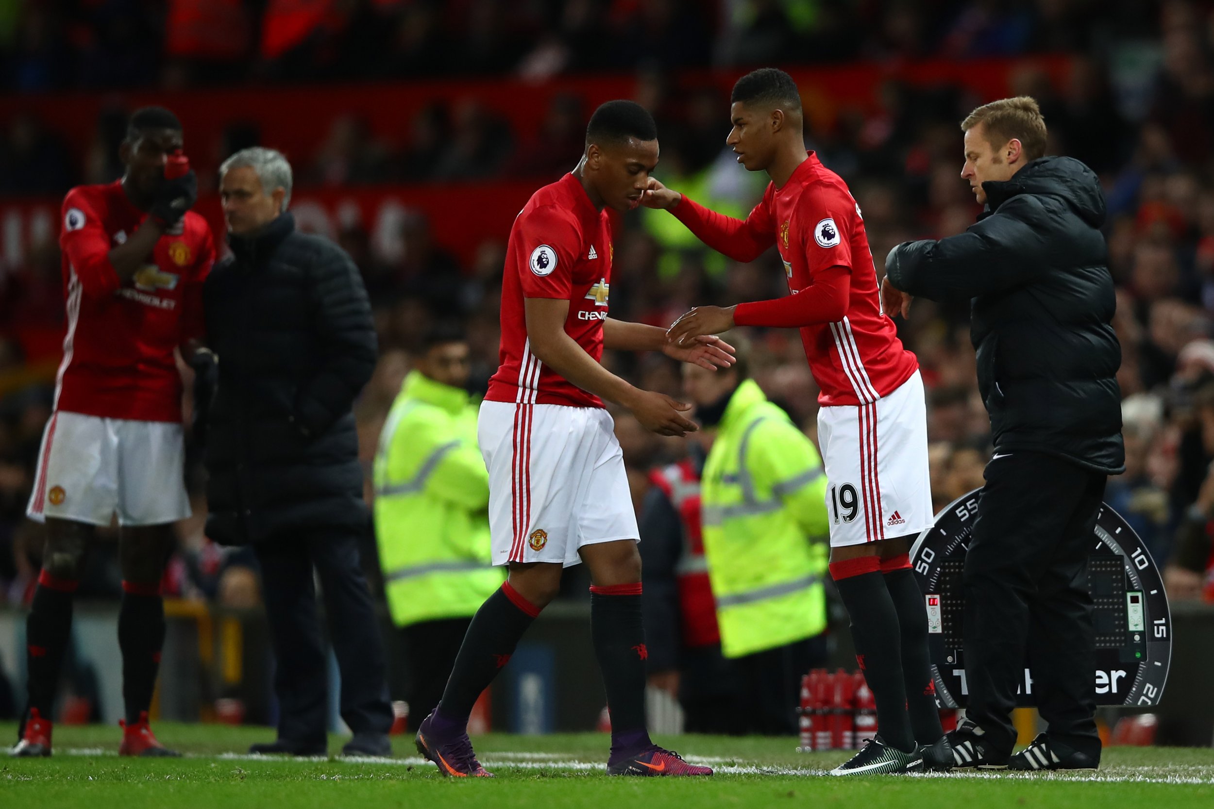 Manchester United strikers Anthony Martial, left, and Marcus Rashford.