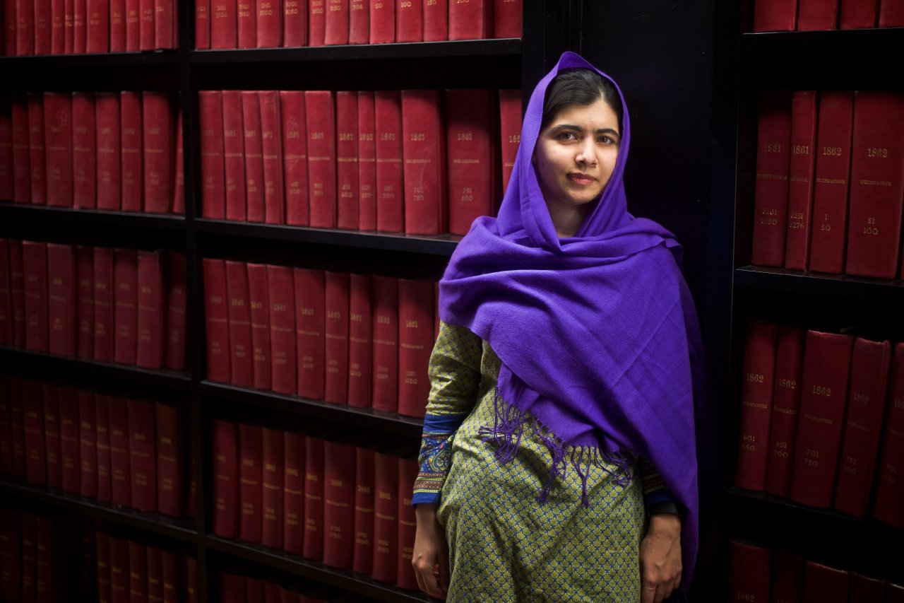 Malala at library