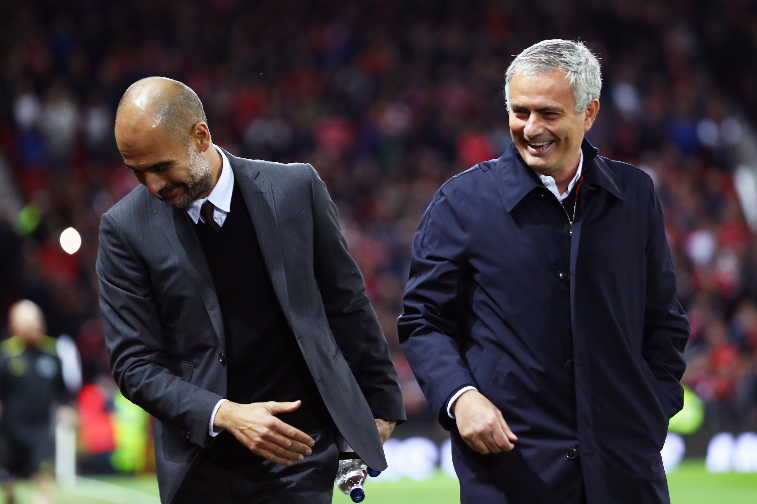 Pep Guardiola, left, with Jose Mourinho.