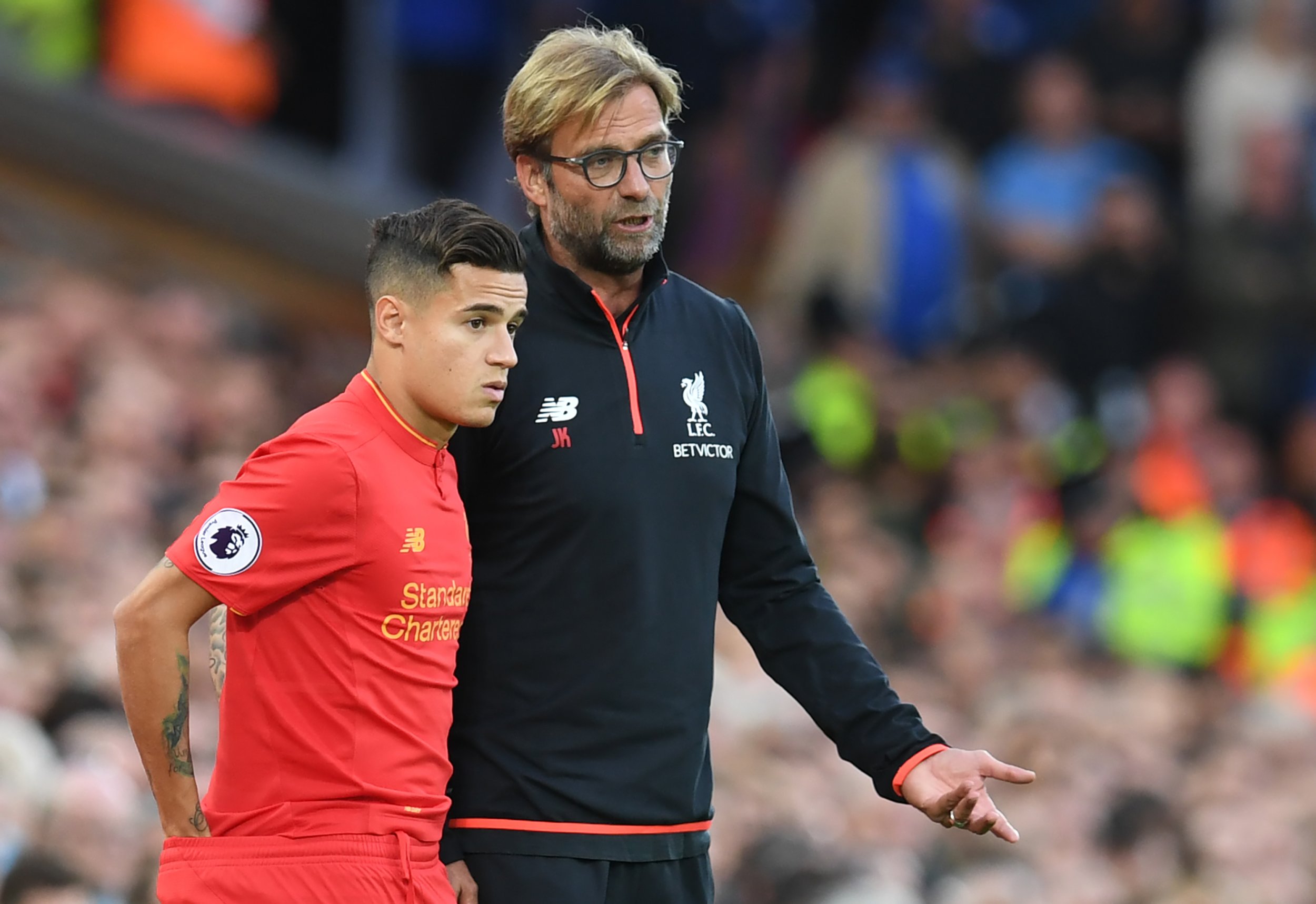 Philippe Coutinho, left, with Liverpool manager Jurgen Klopp.