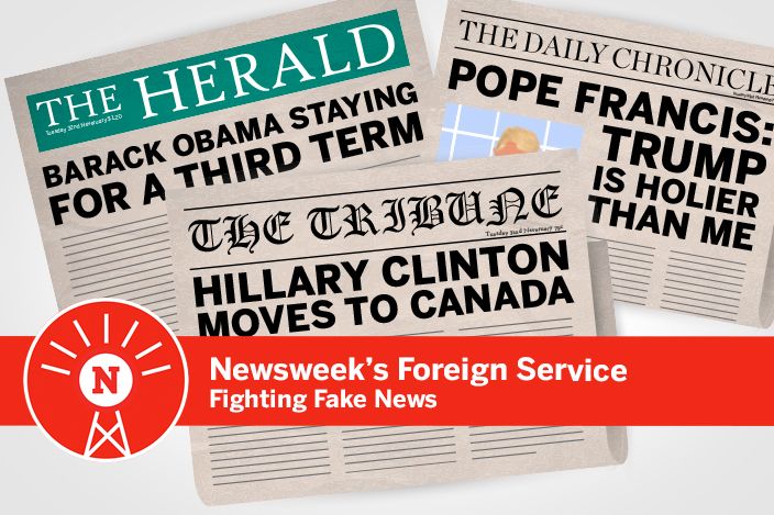 Graphics of newspapers with fake headlines
