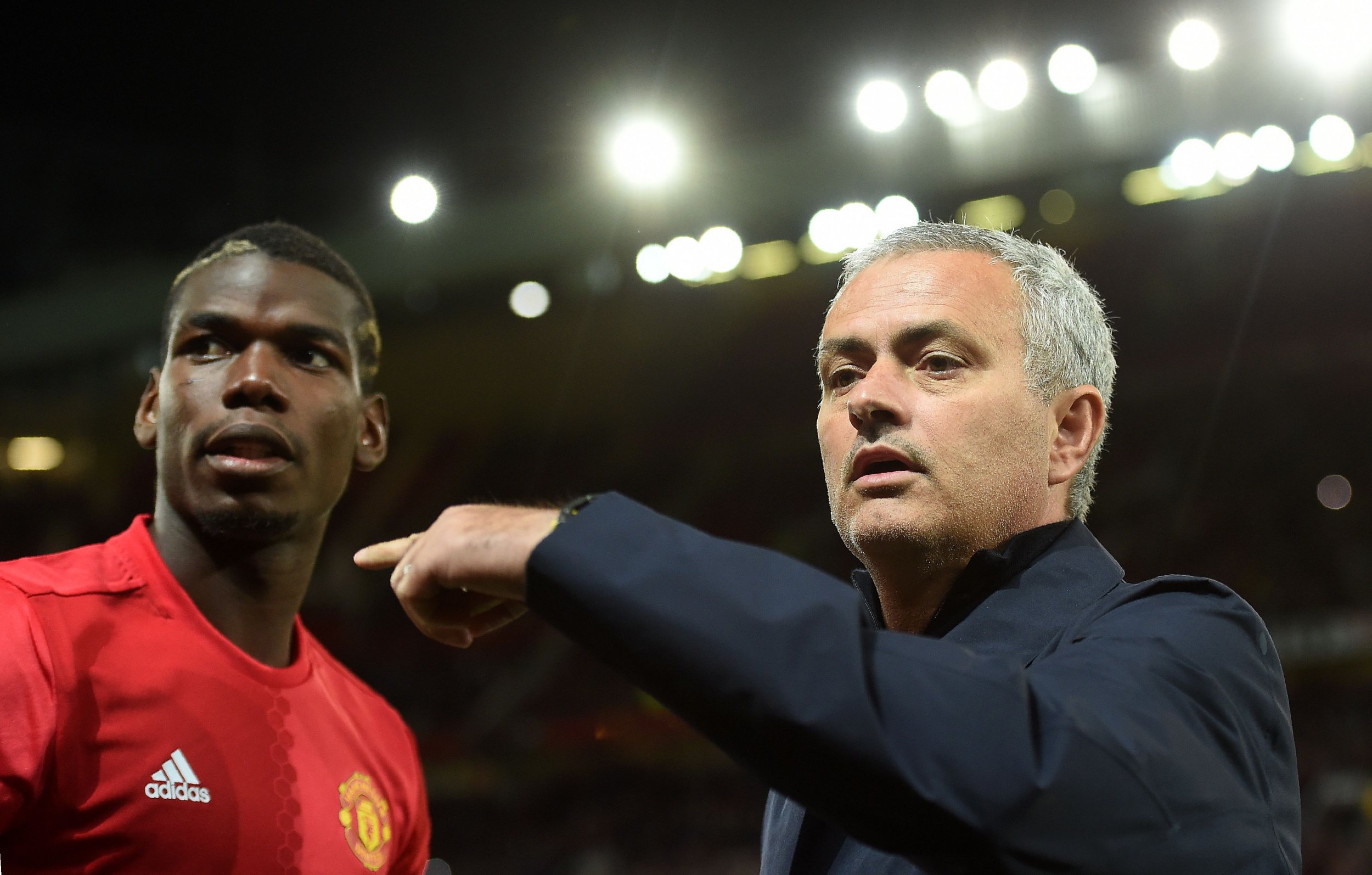 Paul Pogba, left, with Jose Mourinho.