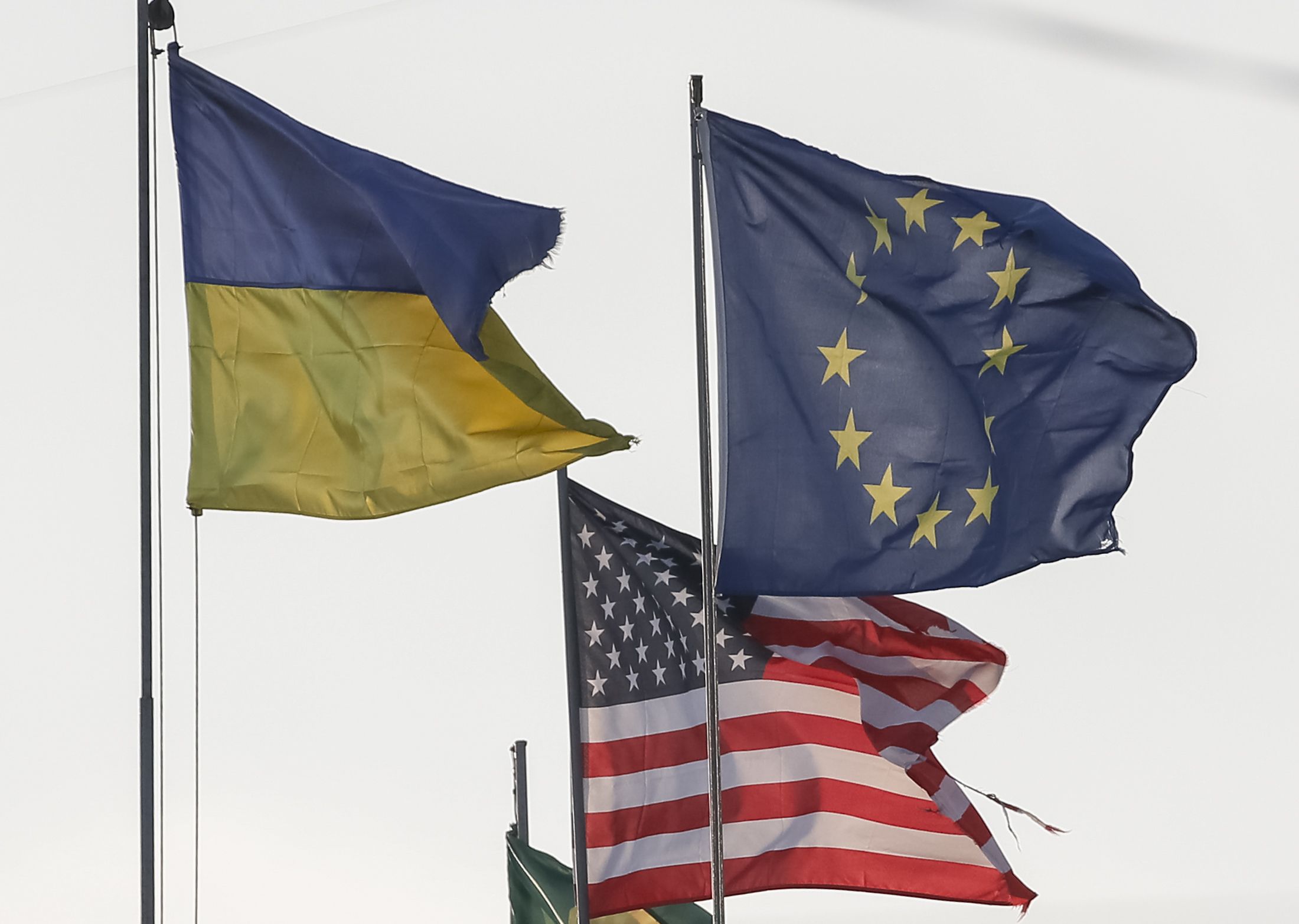 Ukrainian, U.S. and EU flags