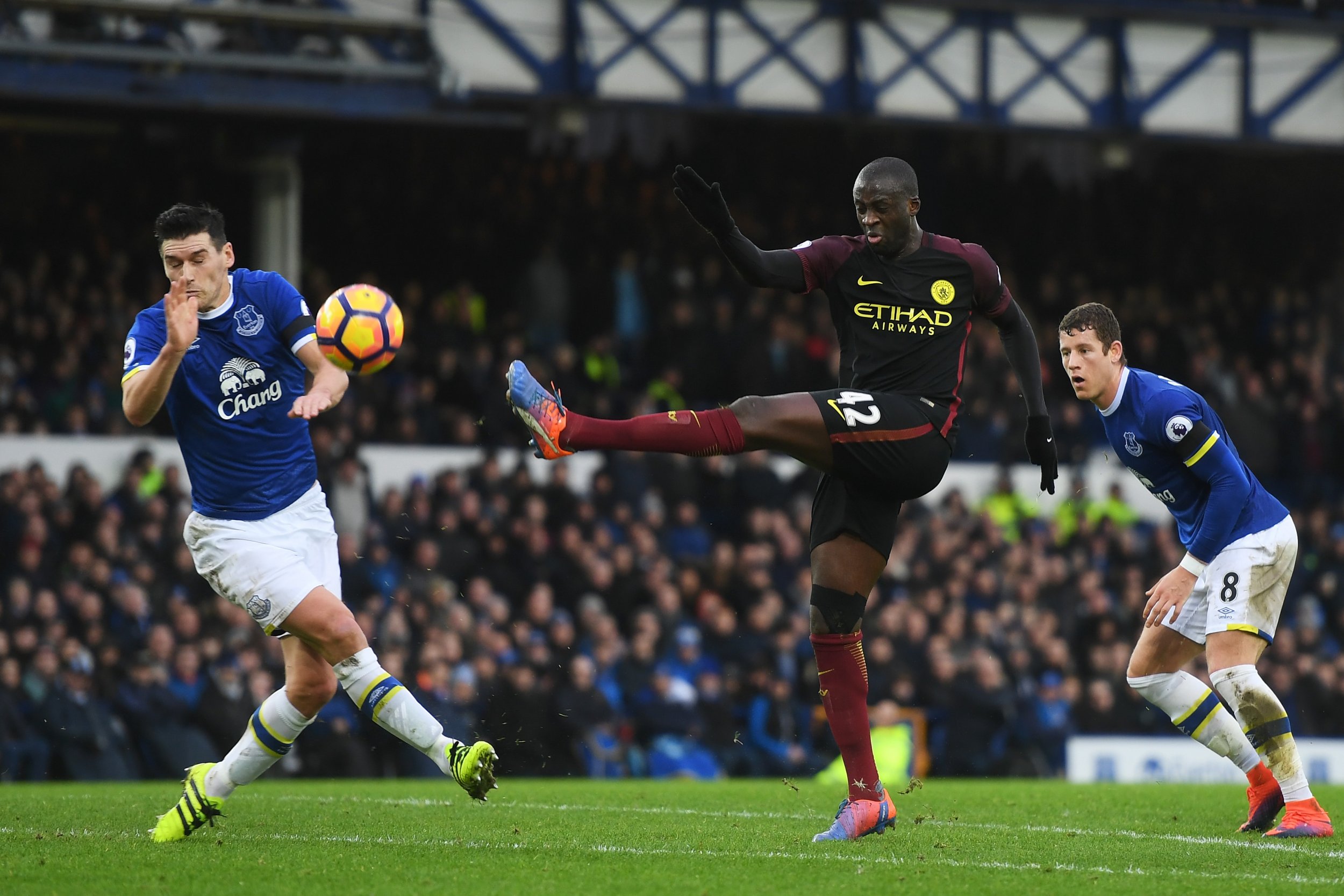 Manchester City midfielder Yaya Toure, center.