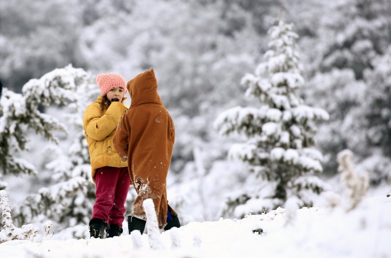 Children talking in the snow