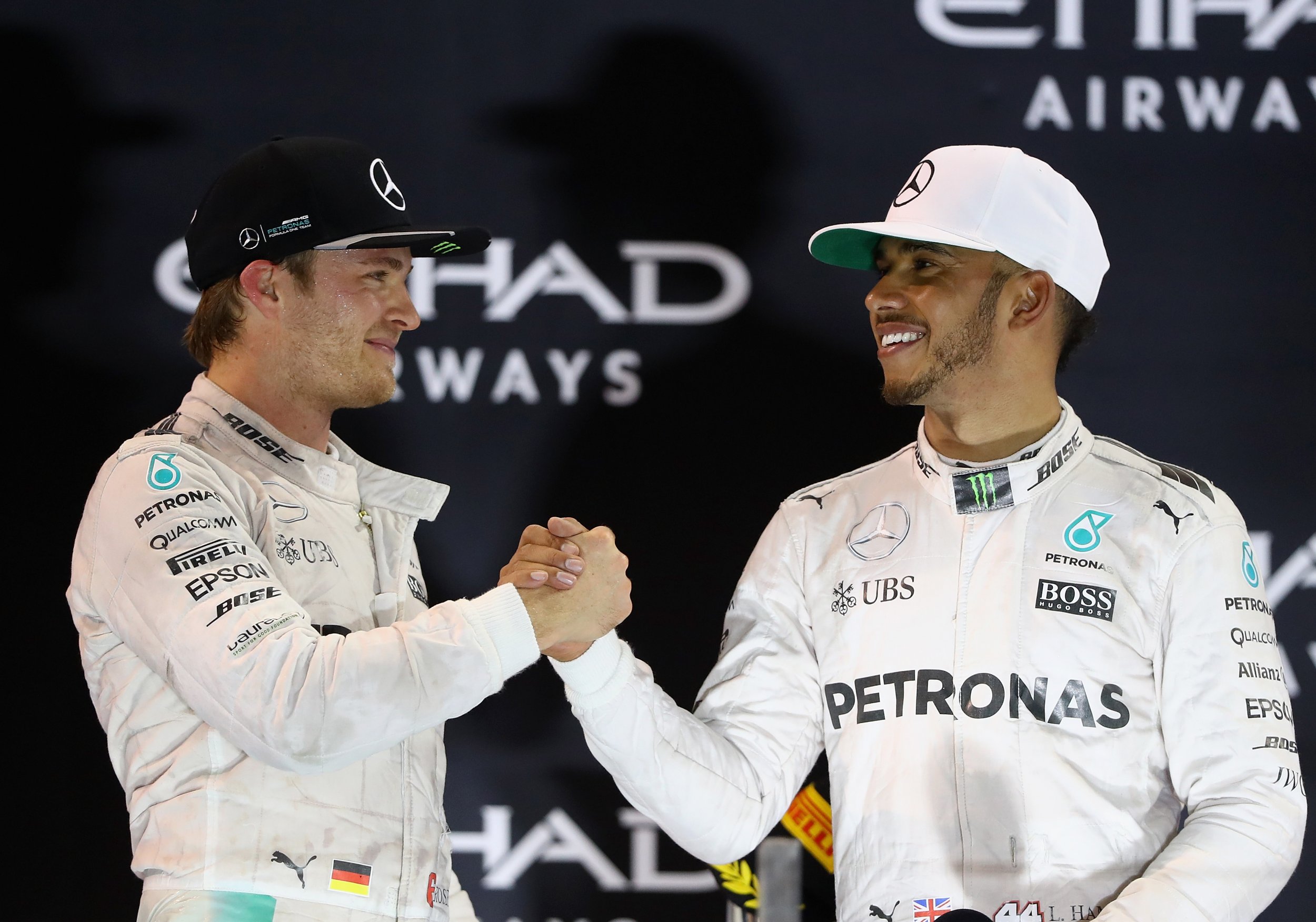 Former Mercedes team mates Lewis Hamilton, right, and Nico Rosberg.