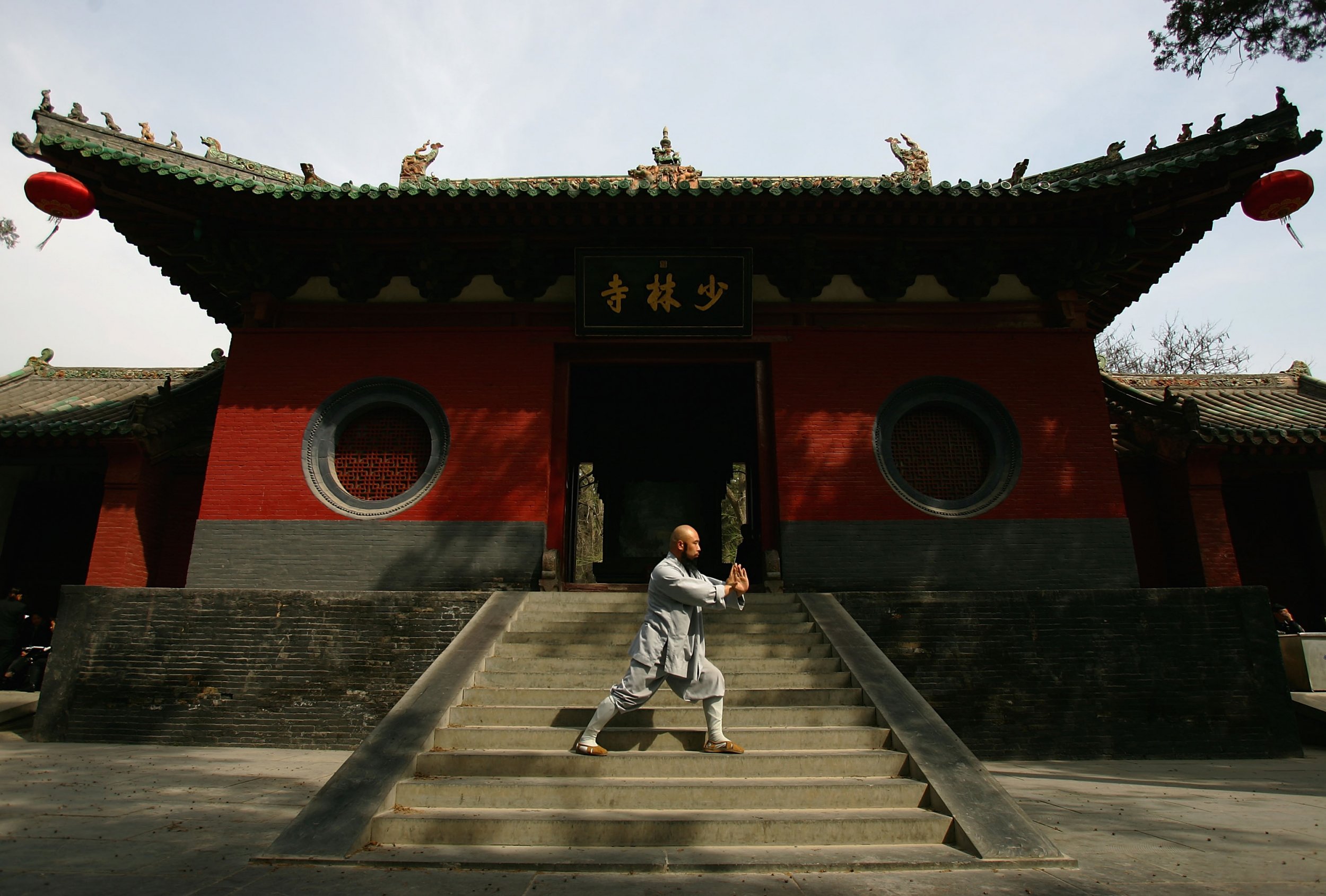 A monk practises outside the Shaolin temple