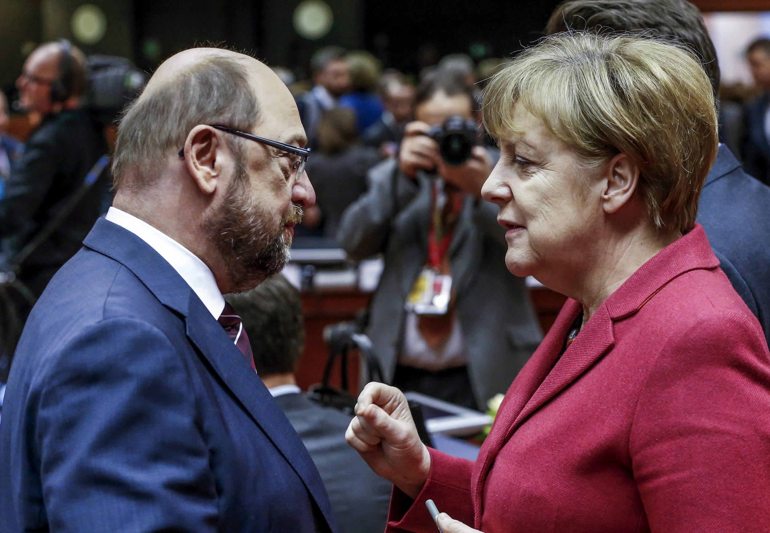 Martin Schulz and Angela Merkel 