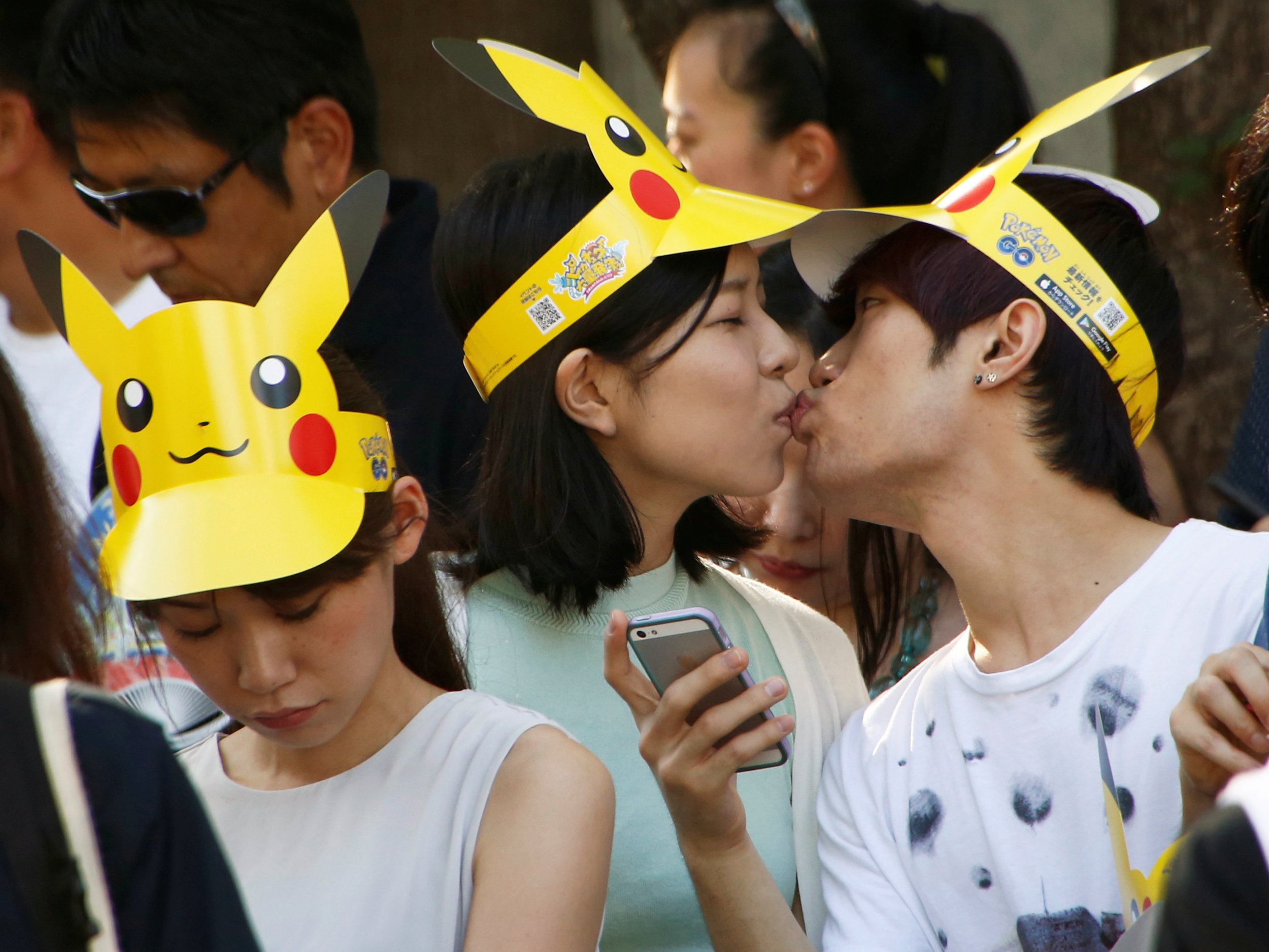 Japanese couple kisses