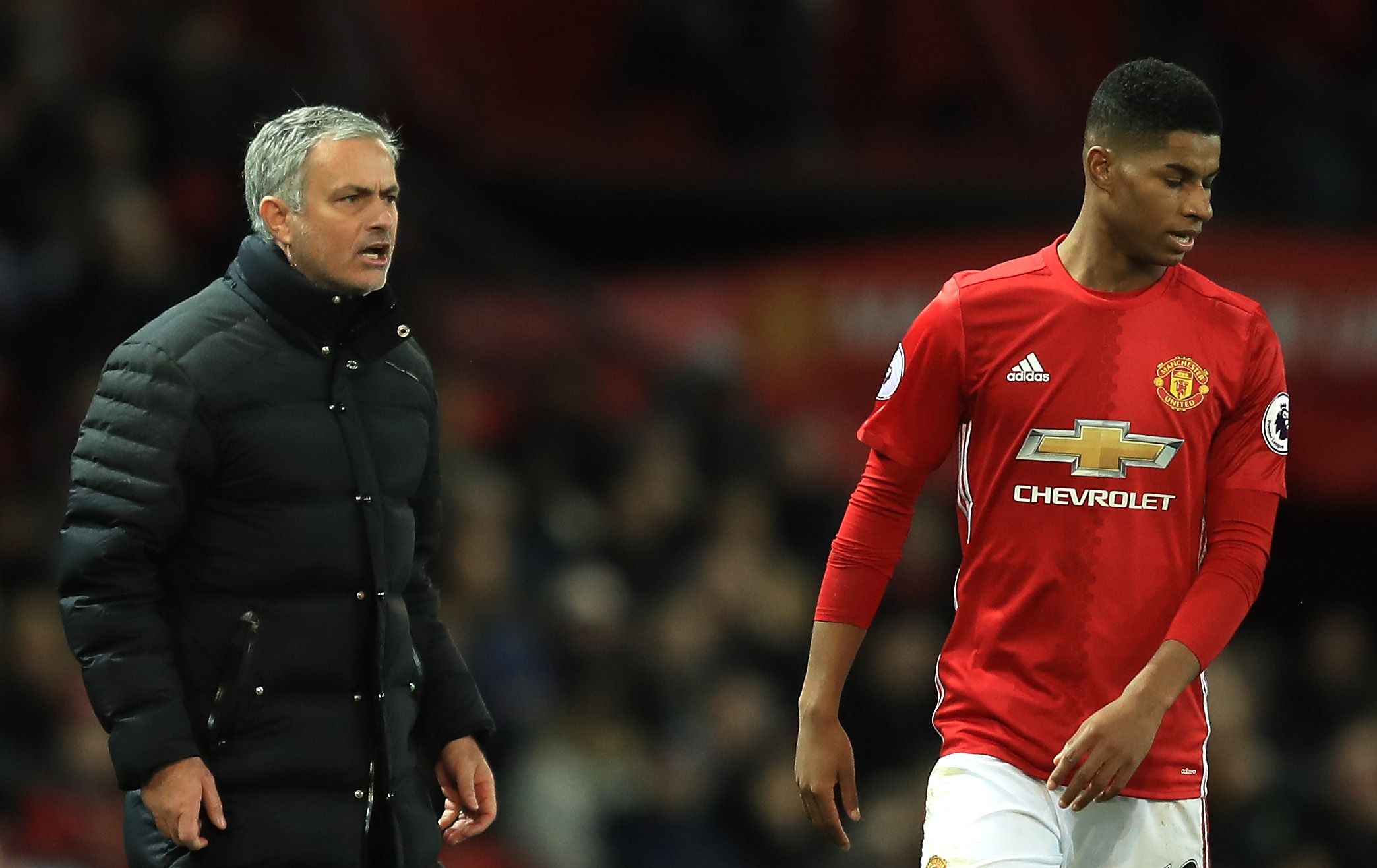 Manchester United manager Jose Mourinho, left, with Marcus Rashford.