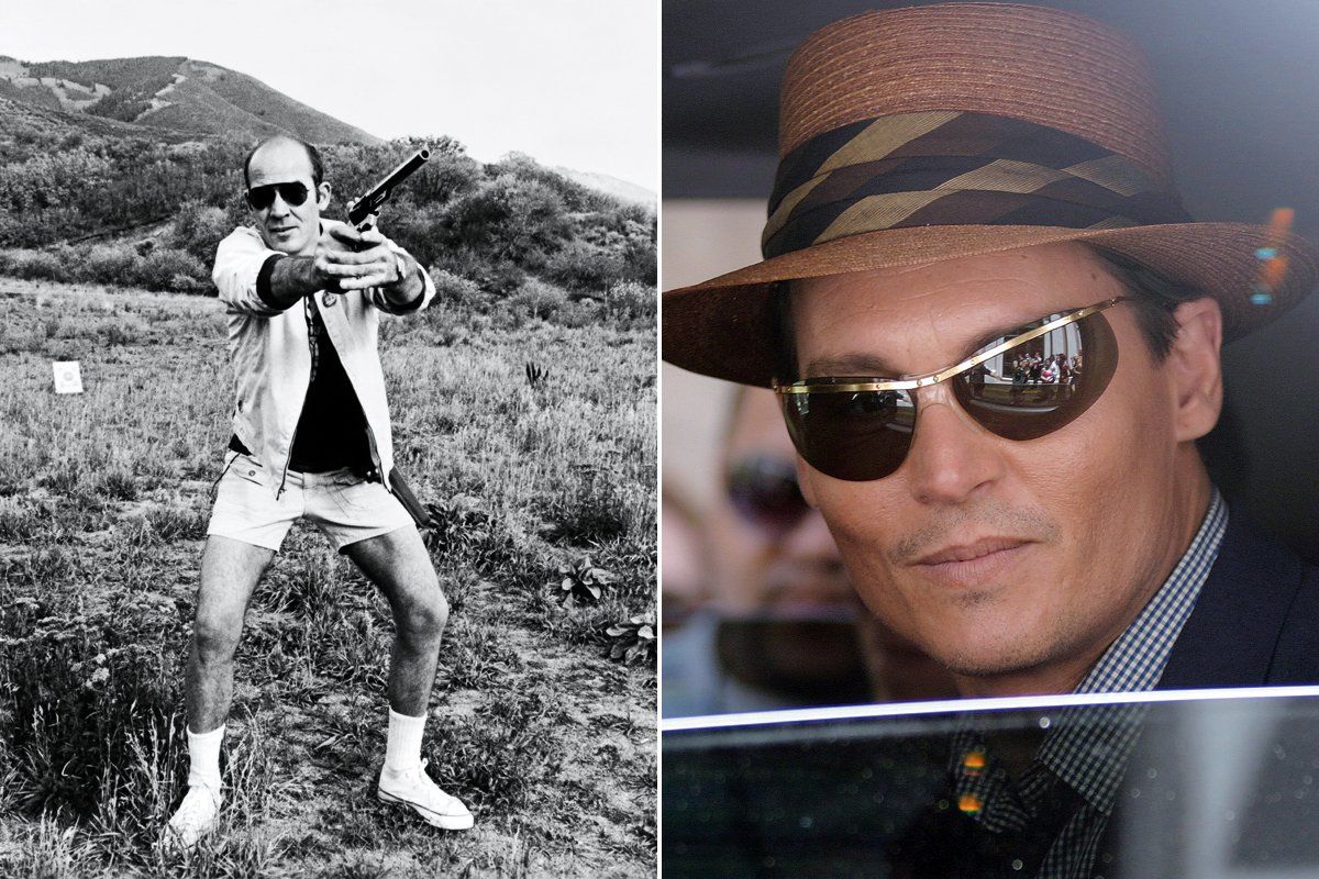 Portrait of hunter s thompson wearing bucket hat and aviator sunglasses on  Craiyon