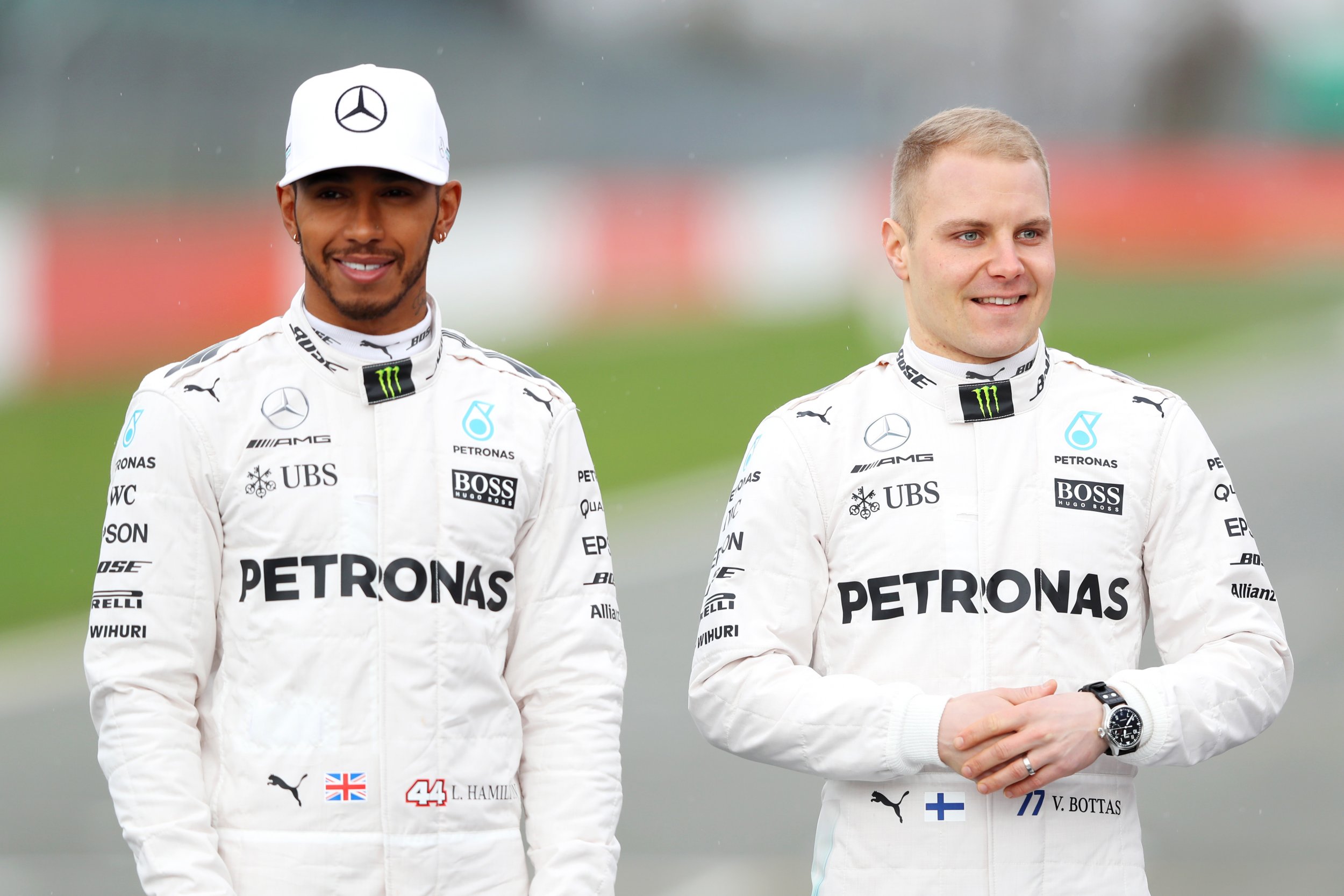 Mercedes F1 teammates Lewis Hamilton, left, and Valtteri Bottas.