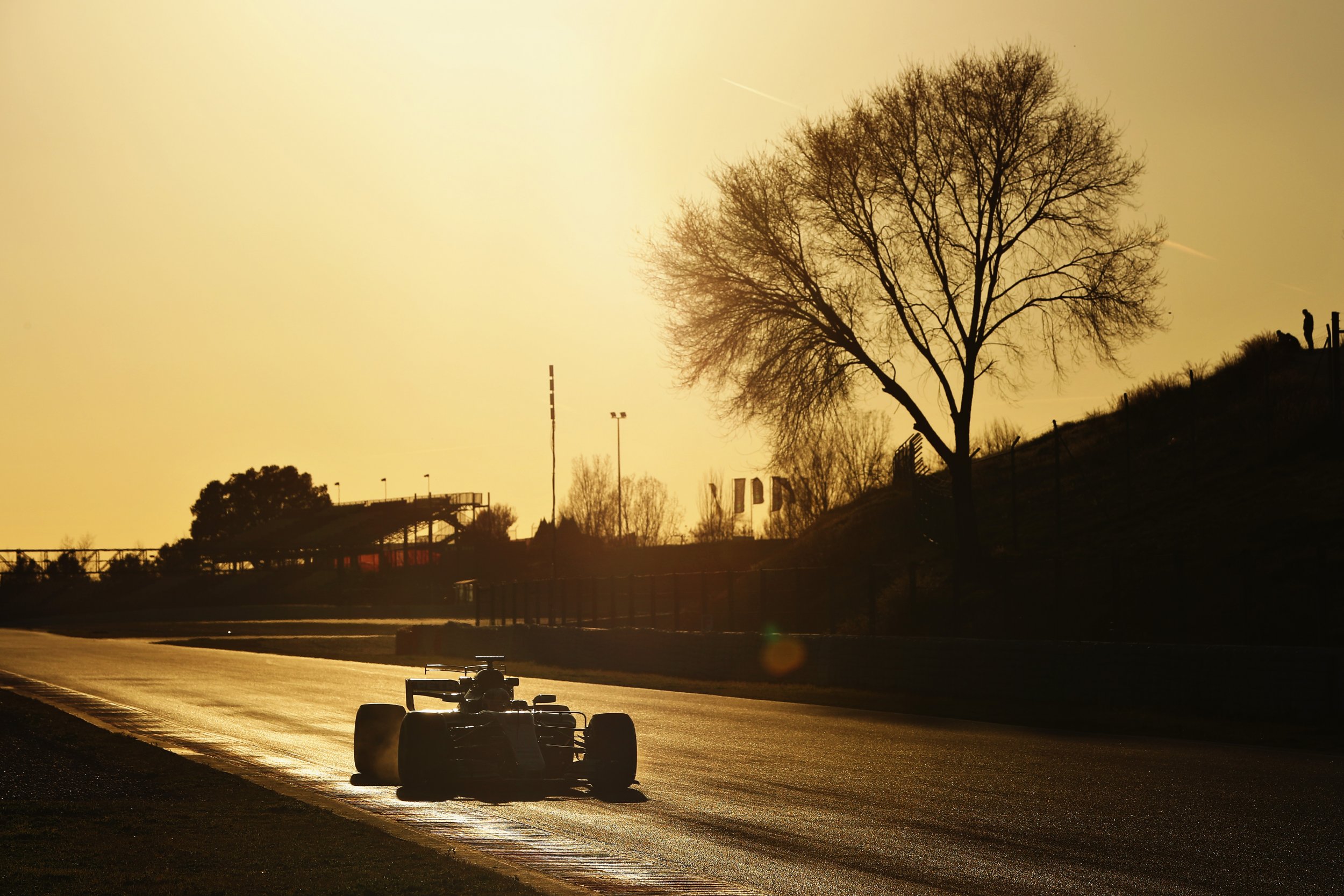 Lewis Hamilton behind the wheel of the Mercedes F1 WO8 at Circuit de Catalunya, Barcelona, March 1.