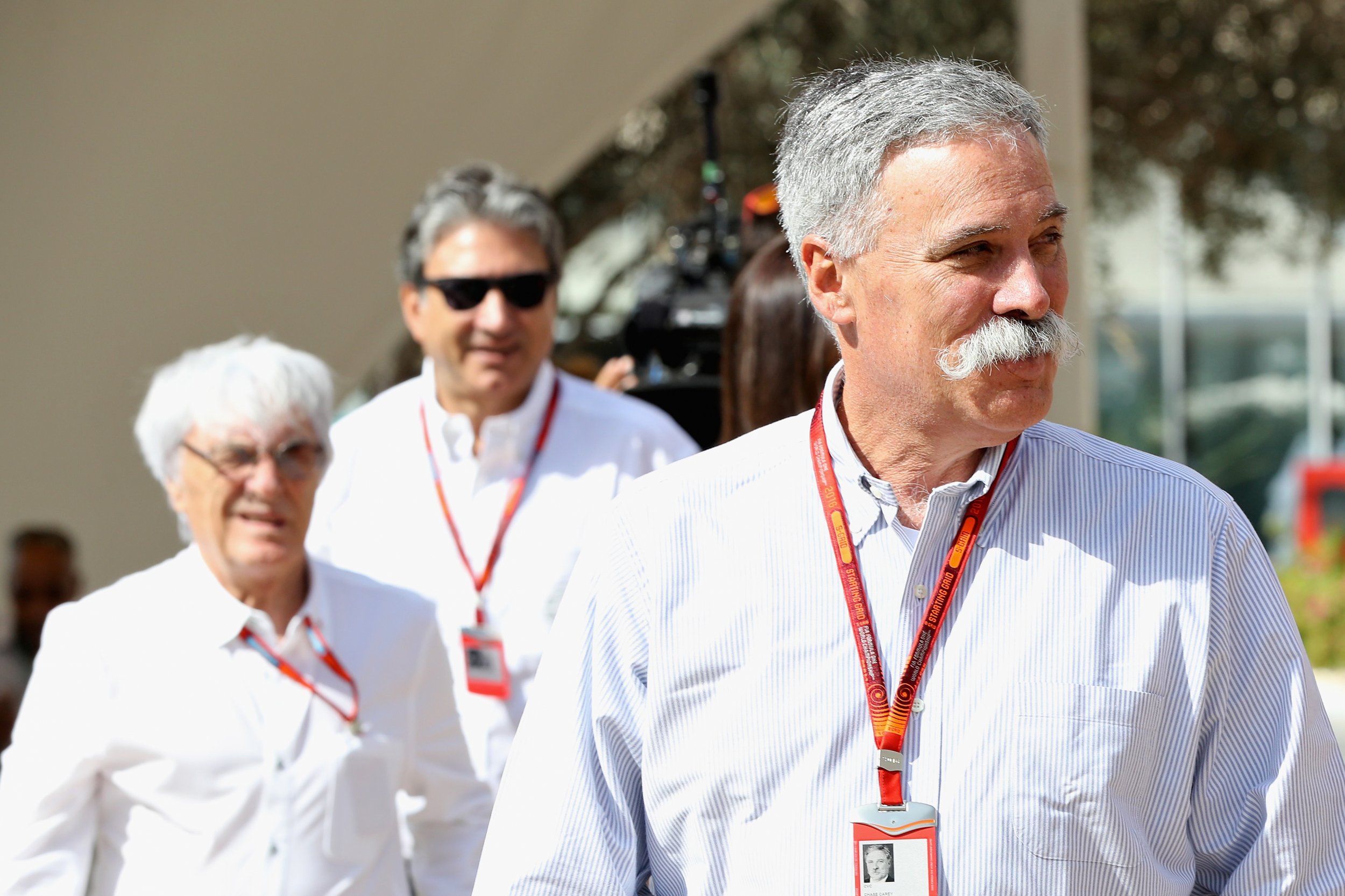 Formula One chief executive Chase Carey, right.