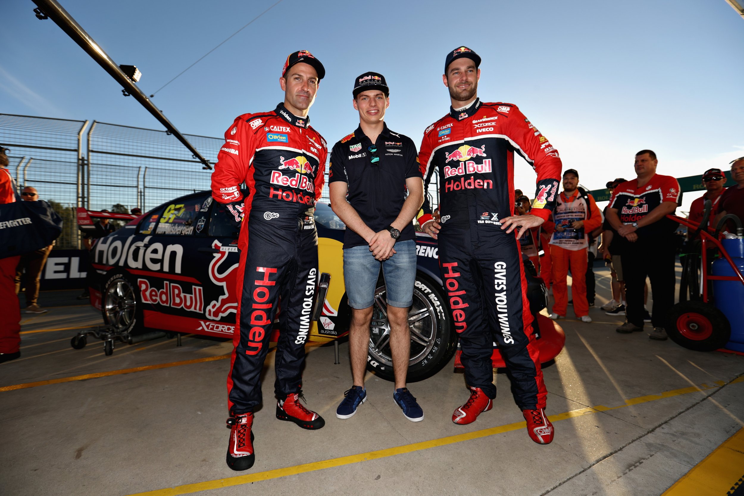 Red Bull Formula One driver Max Verstappen, center.