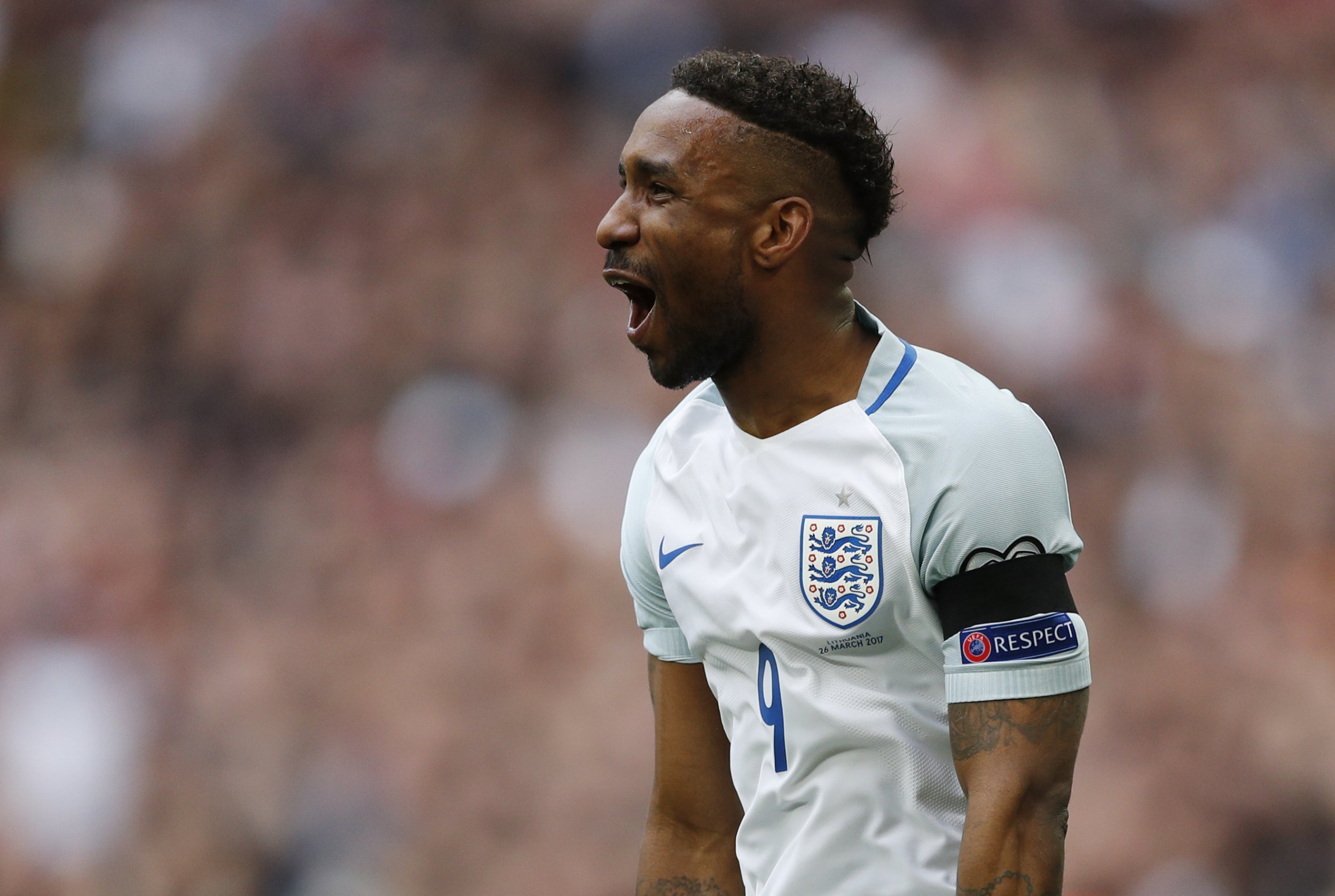 England striker Jermain Defoe at Wembley Stadium, north London.