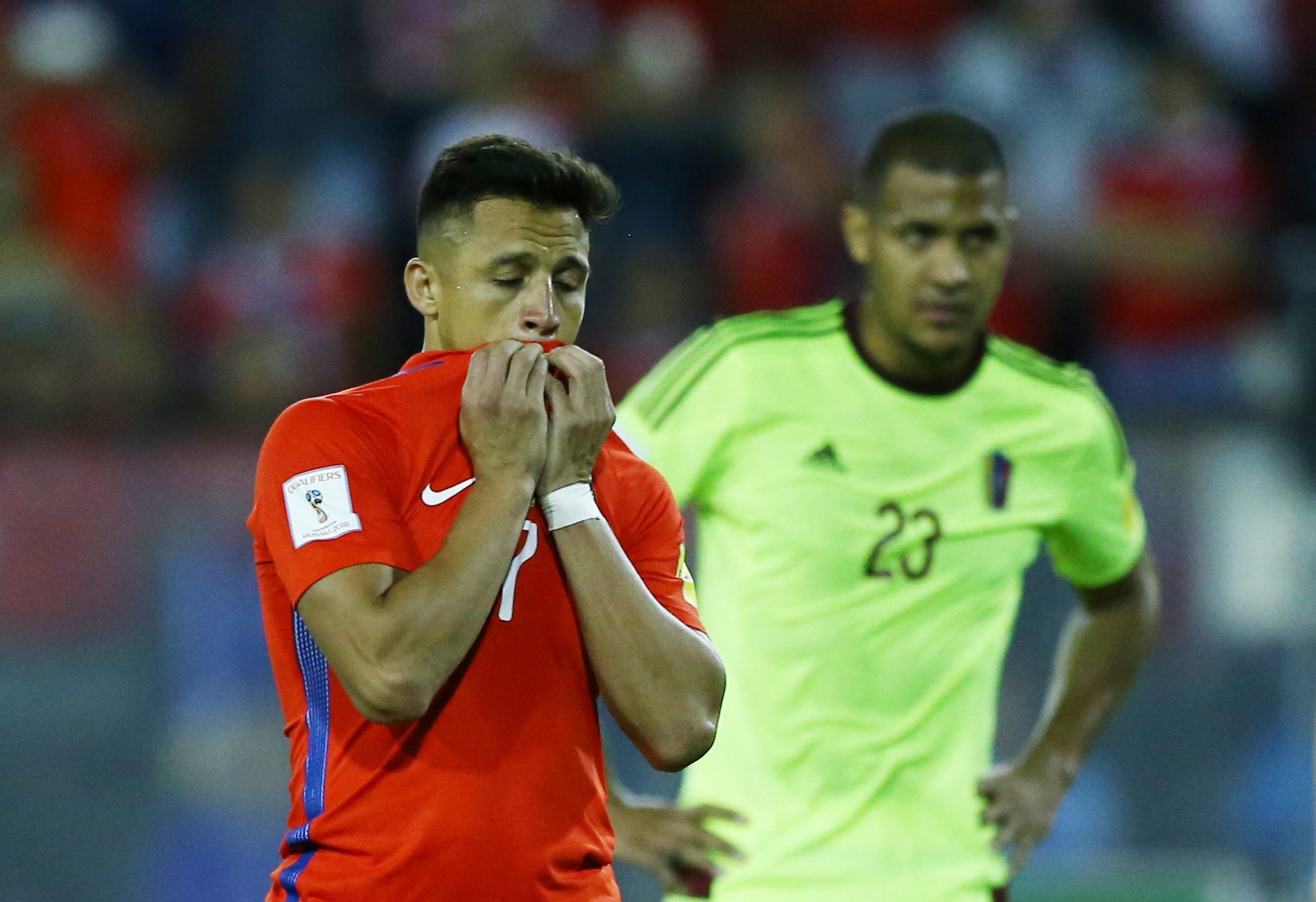 Chile and Arsenal's Alexis Sanchez, left, at Monumental Stadium, Santiago, Chile, March 28.