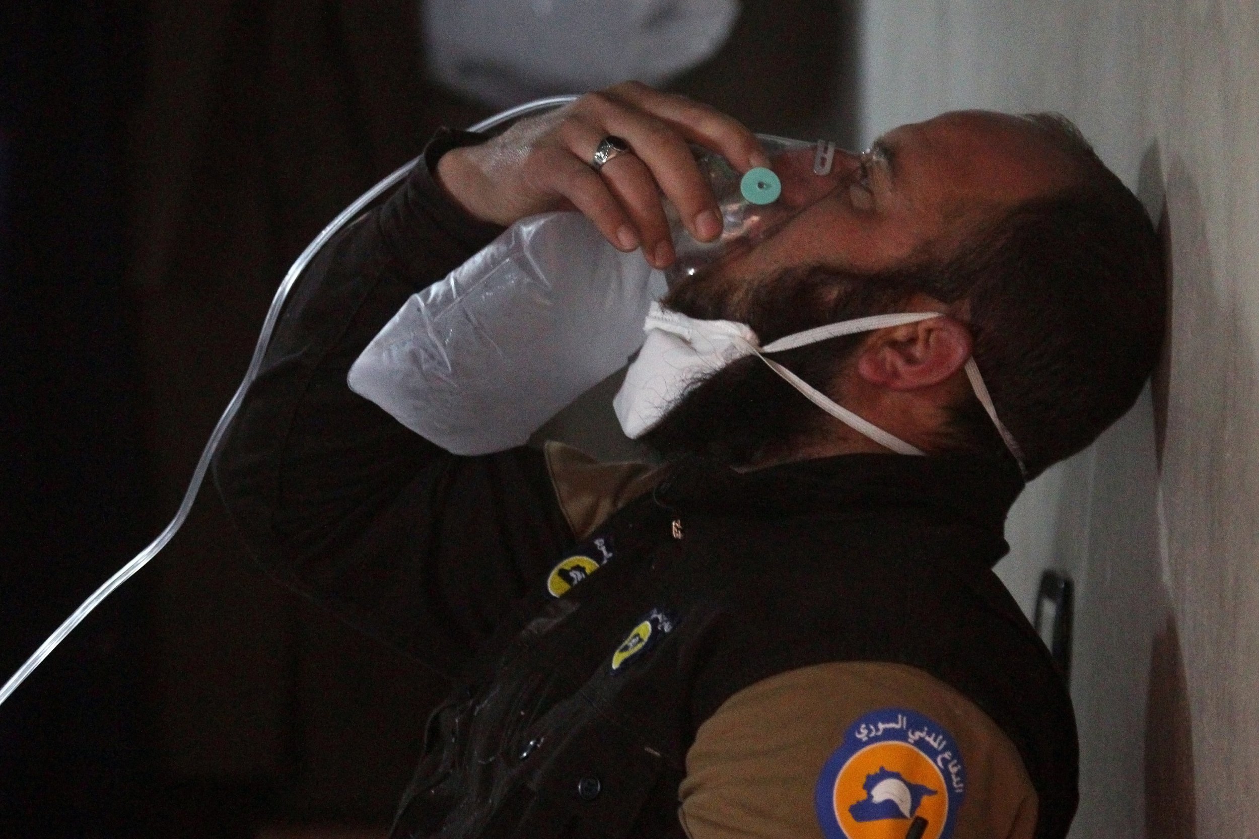 Civil defense worker after chemical attack