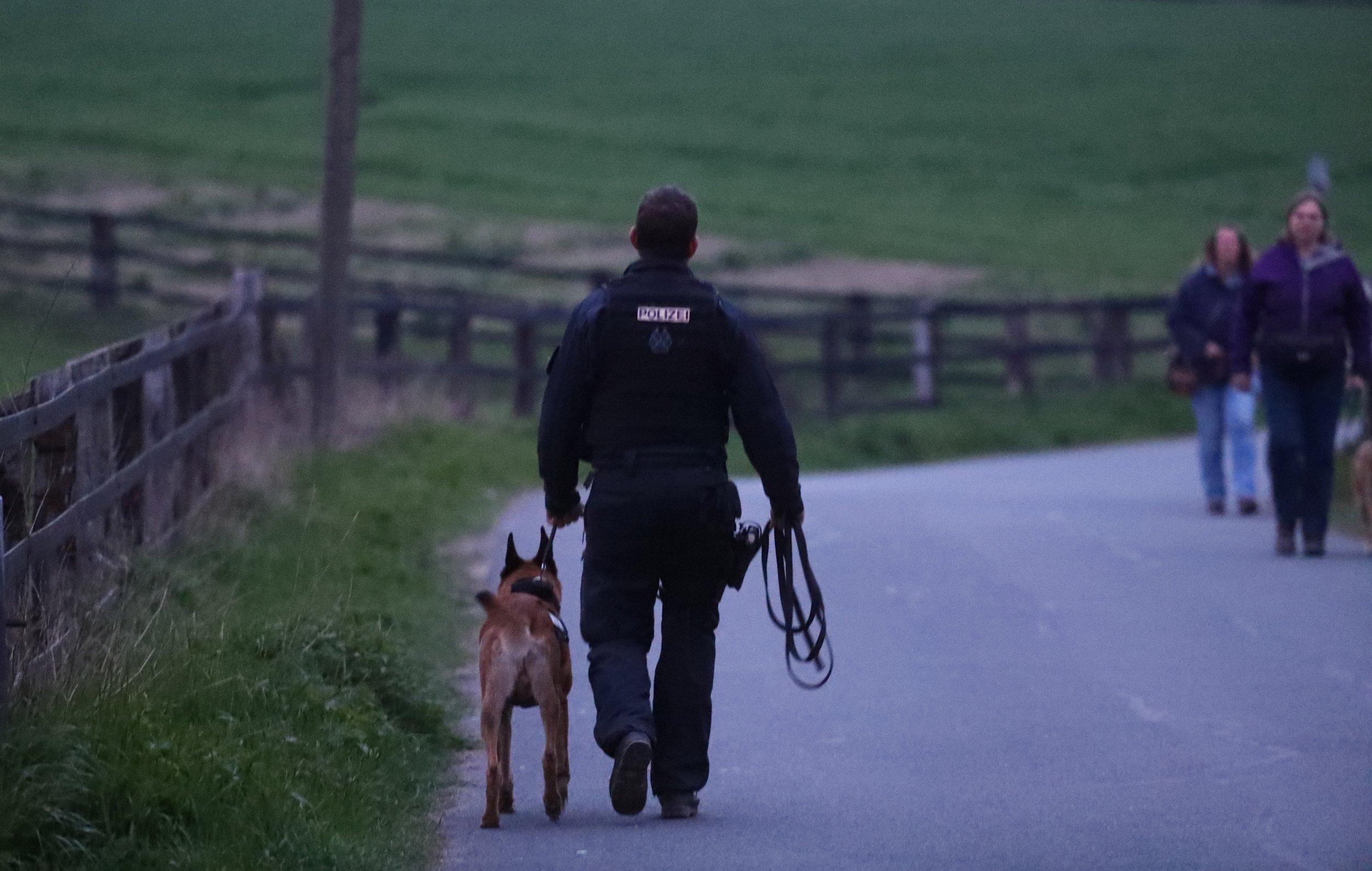 A police dog handler near the Borussia Dortmund team hotel after an explosion before the game against AS Monaco at Signal Iduna Park, Germany, April 11.