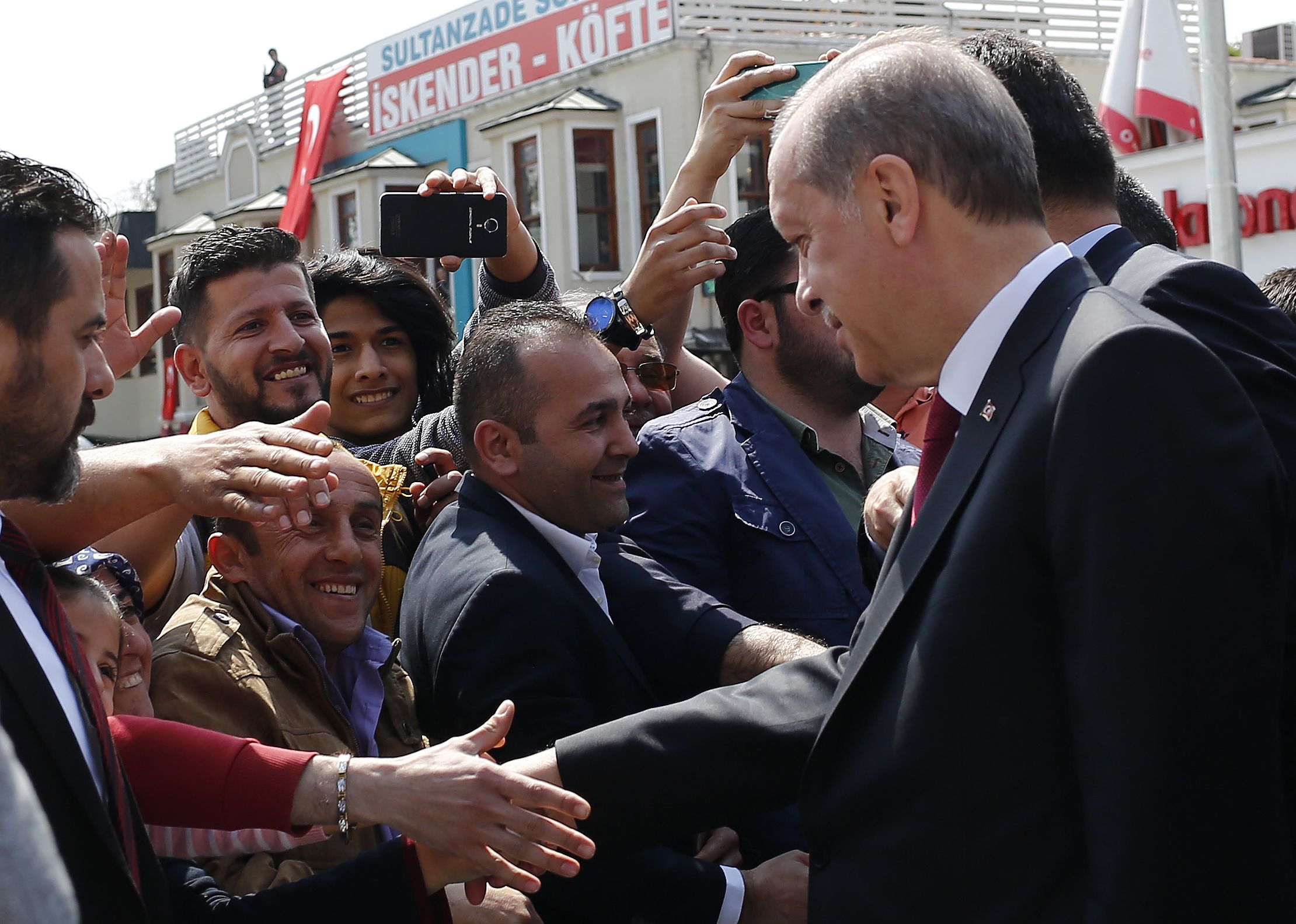Erdogan with supporters in Istanbul