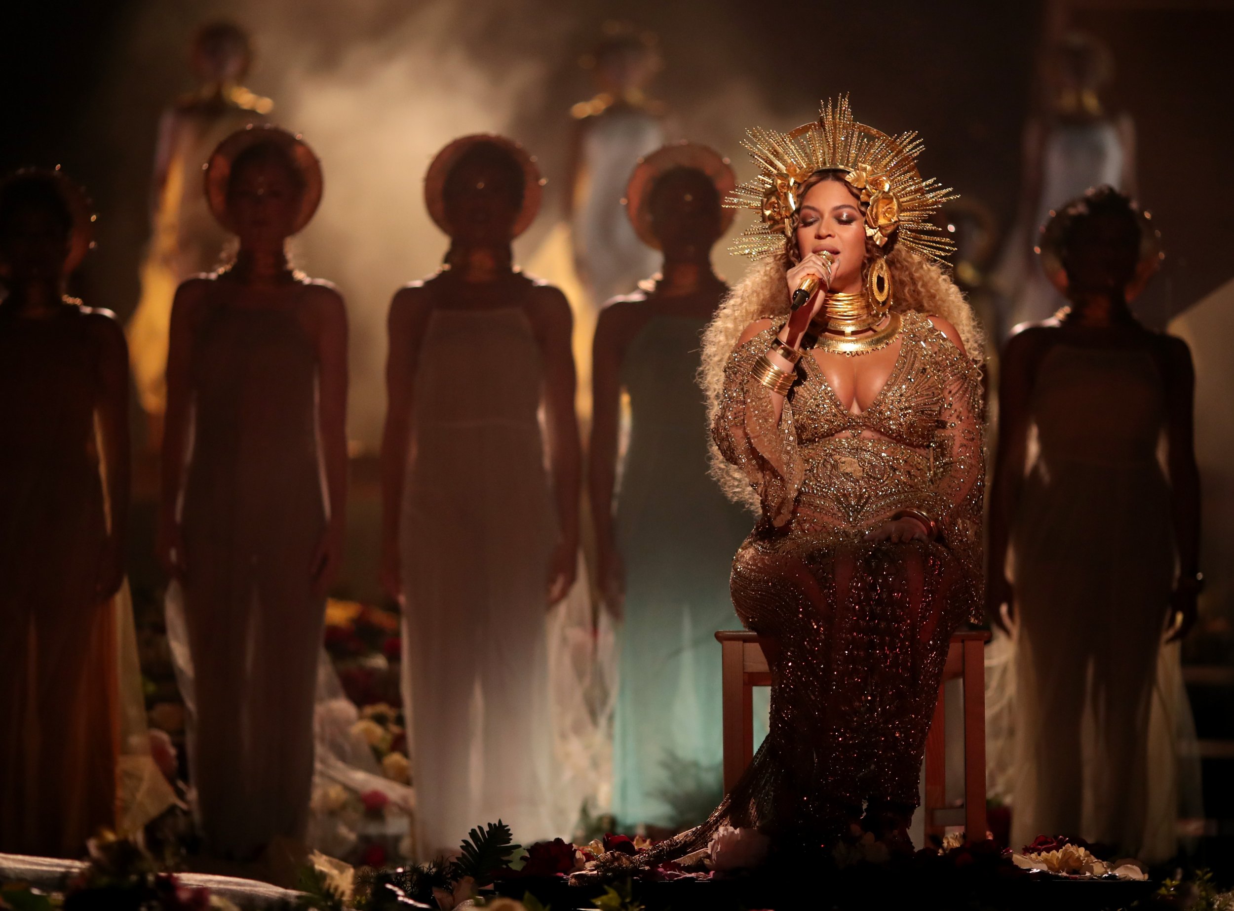 Beyonce performs at the Grammys