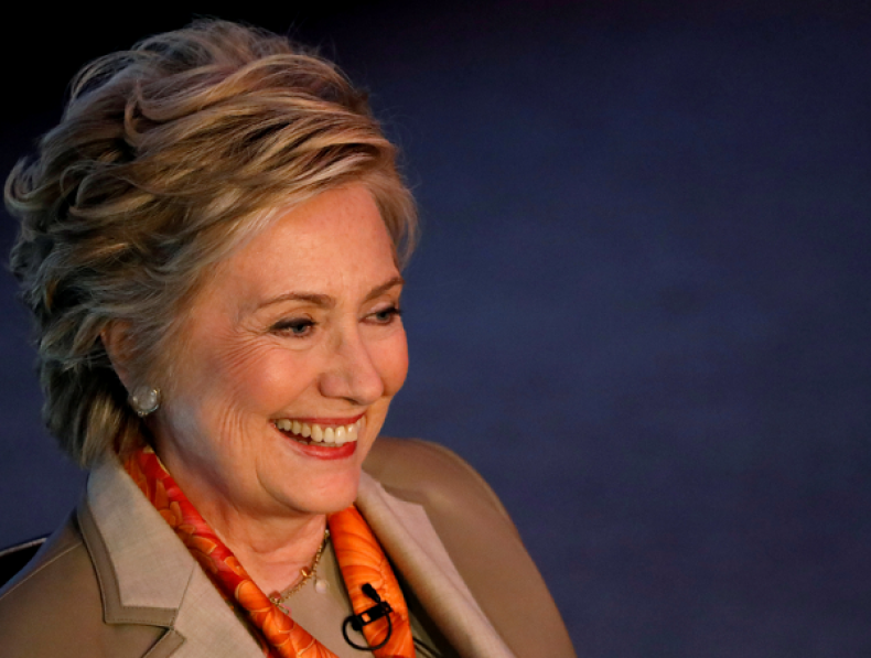 Hillary Clinton attends a dinner at the home of Haim Saban.
