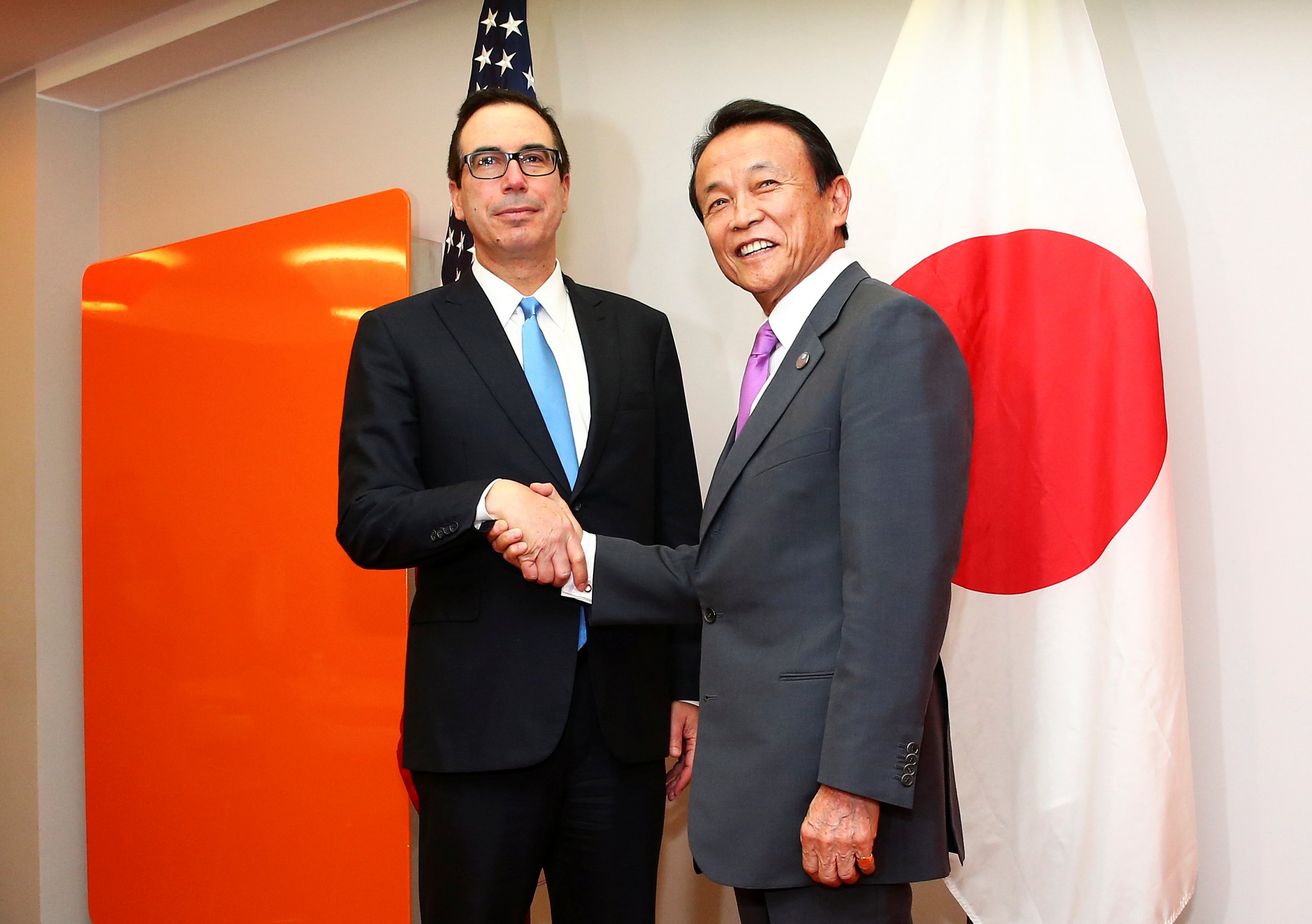 Steven Mnuchin Japan's Taro Aso