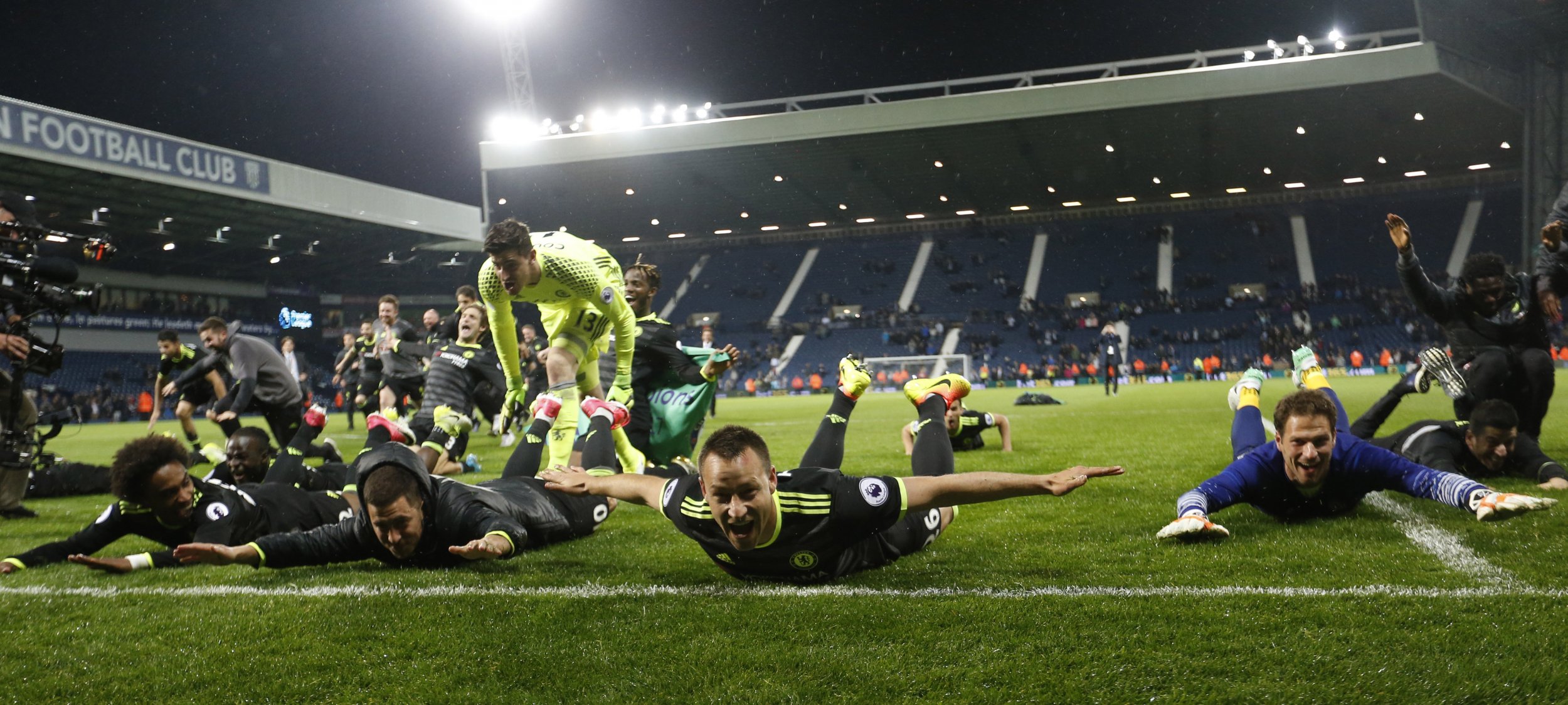 Chelsea's John Terry, Asmir Begovic and Eden Hazard at The Hawthorns, West Bromwich, May 12. 