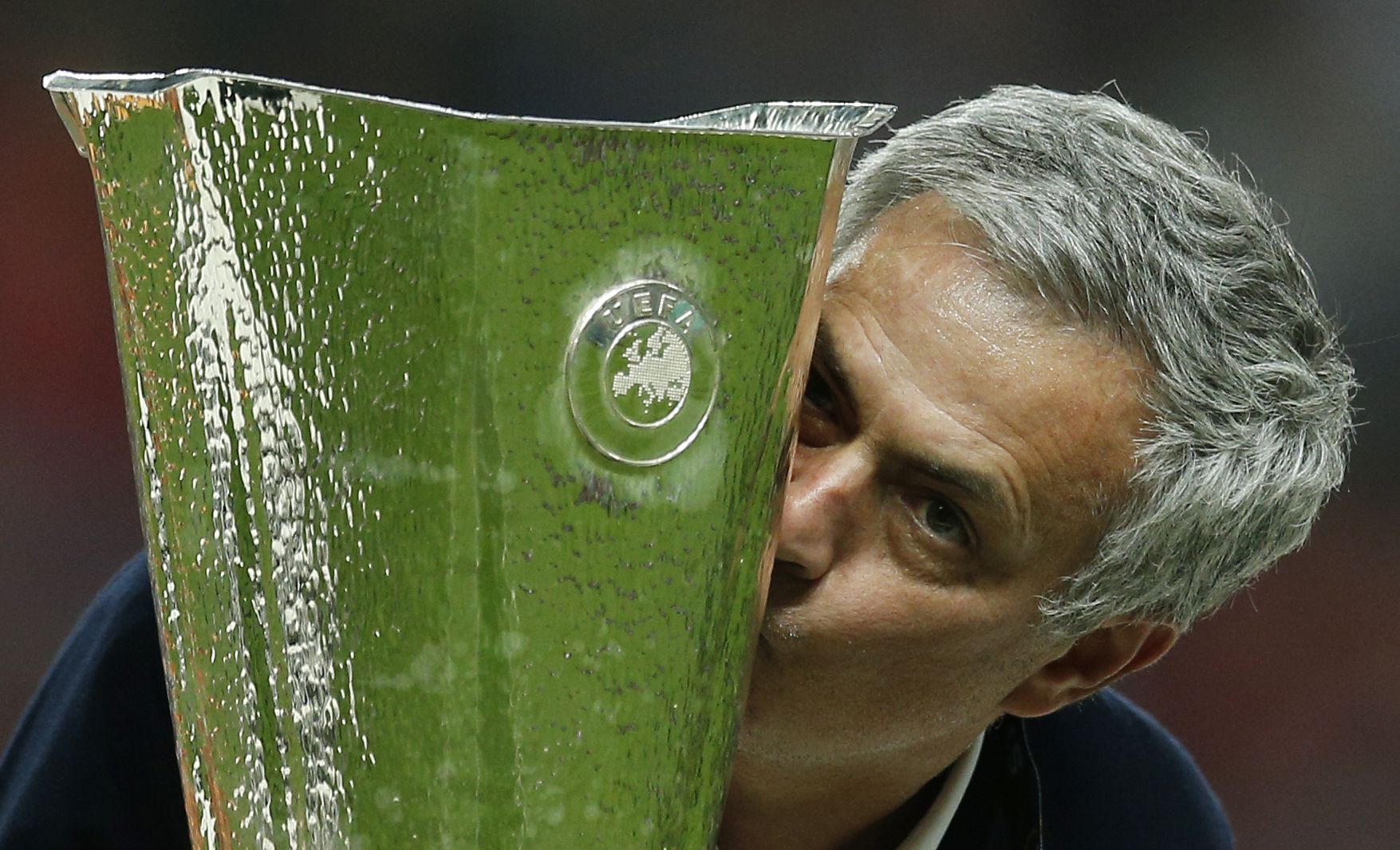 Jose Mourinho with the Europa League trophy.