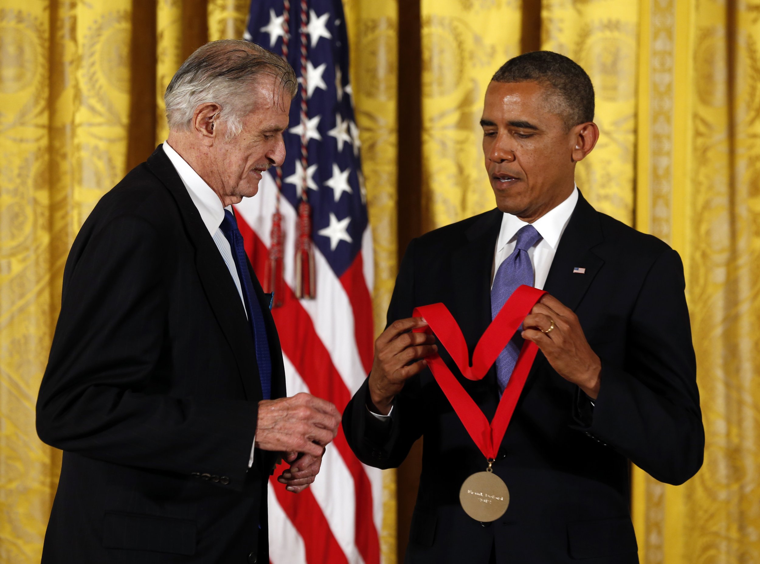 Sports journalist Frank Deford, far right, at the American Museum of Natural History Samuel J. and Ethel LeFrak Theater in New York City, August 11 2004.