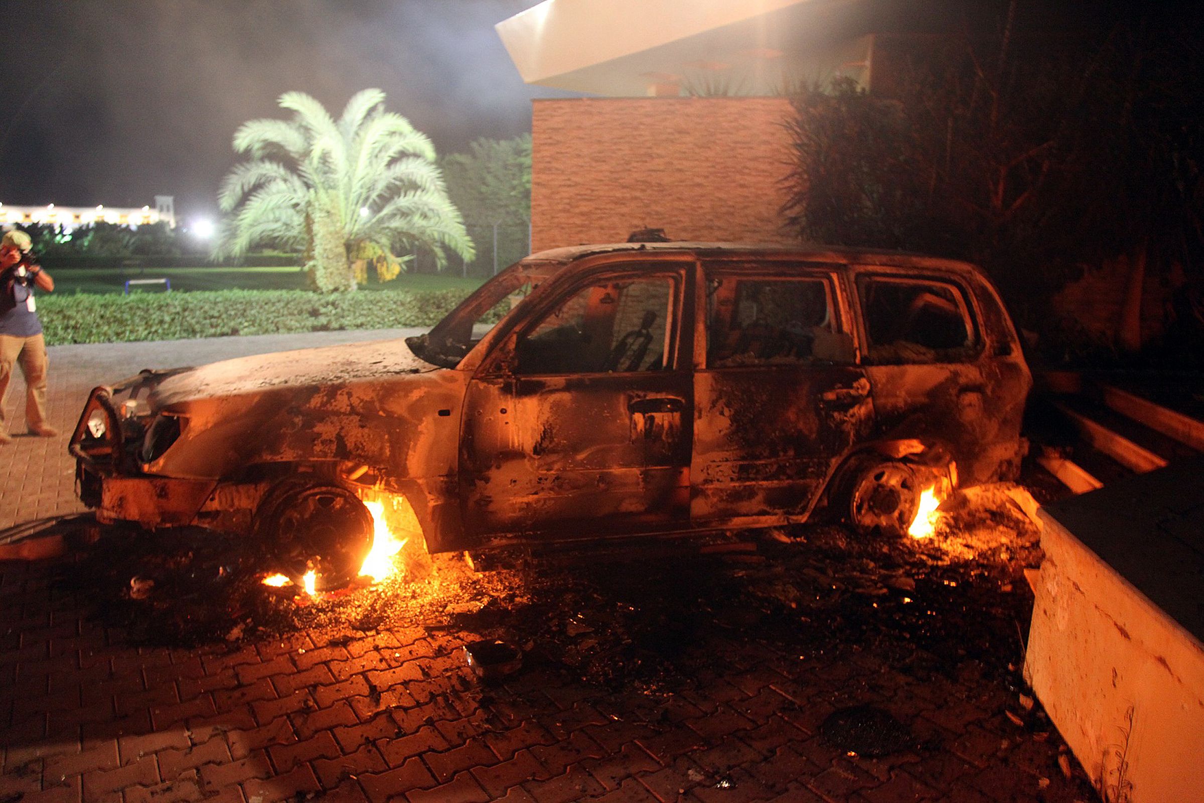U.S. Benghazi attack car on fire