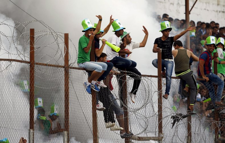 Palestinian football fans in Gaza