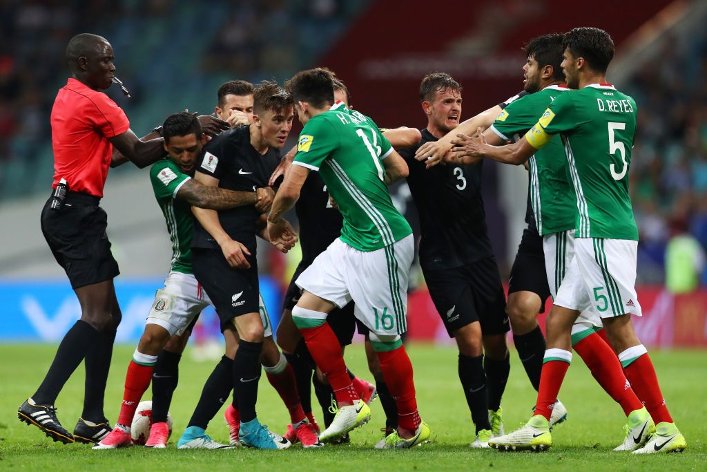 Mexico and New Zealand Players Clash