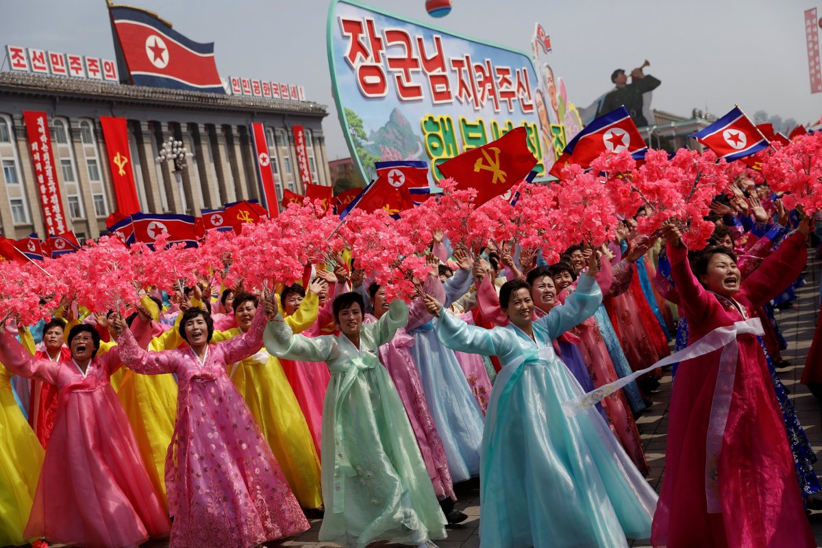 North Korean women celebrate