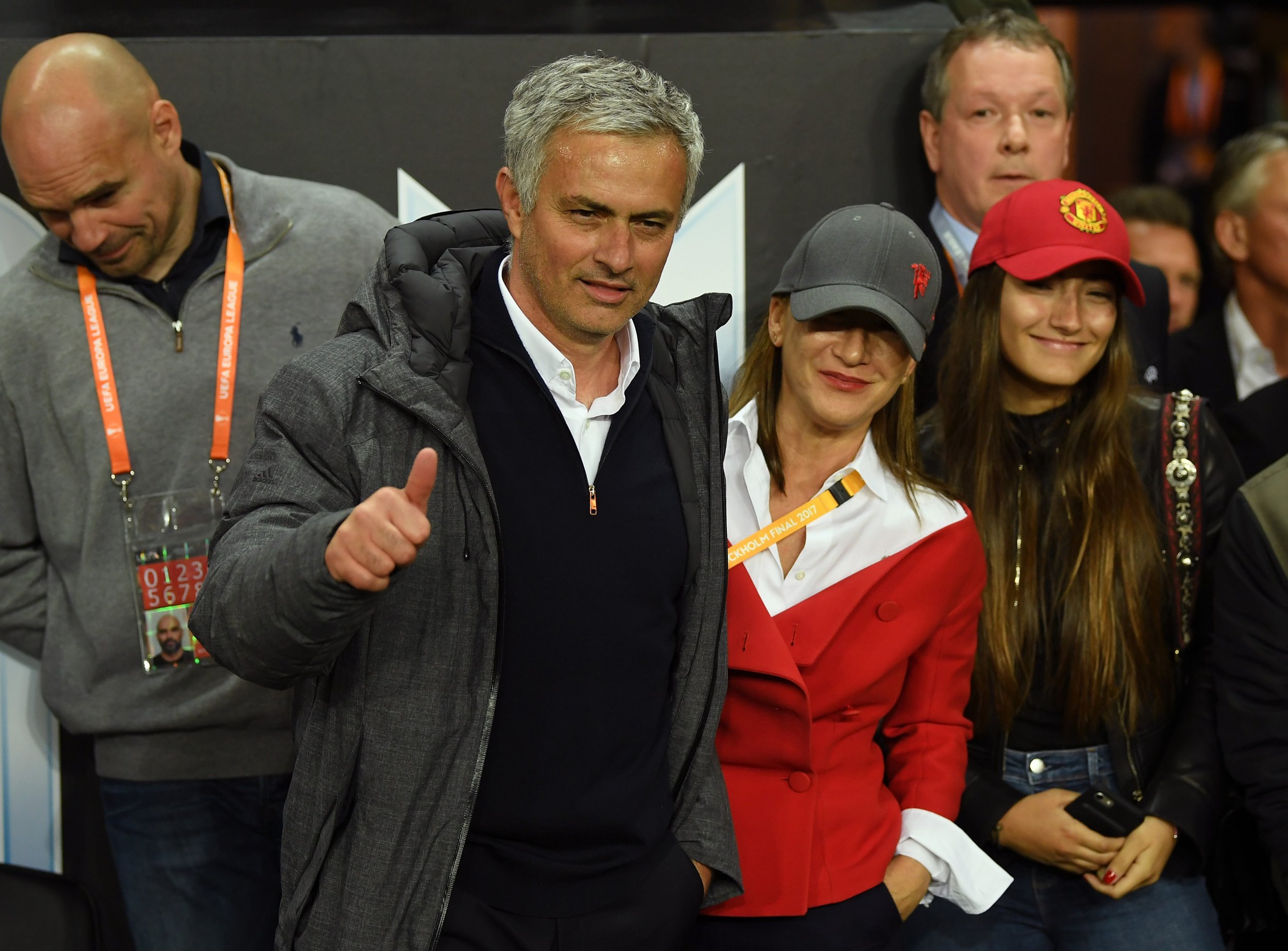 Manchester United manager Jose Mourinho, center left.