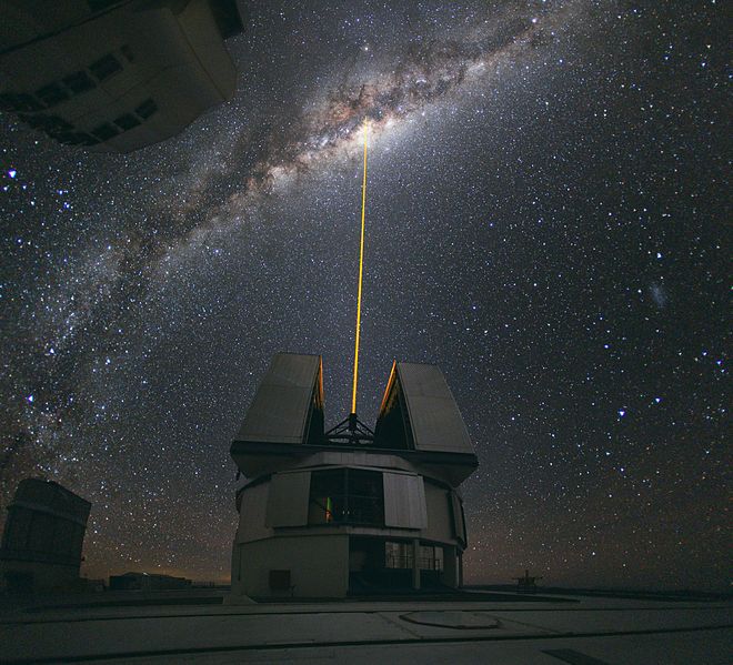 A laser beam pointed at the center of the Milky Way.