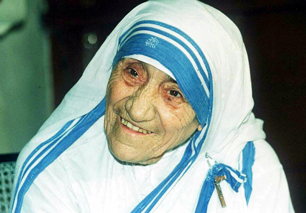 Saint Teresa's famous blue and white ribbed sari is officially trademarked