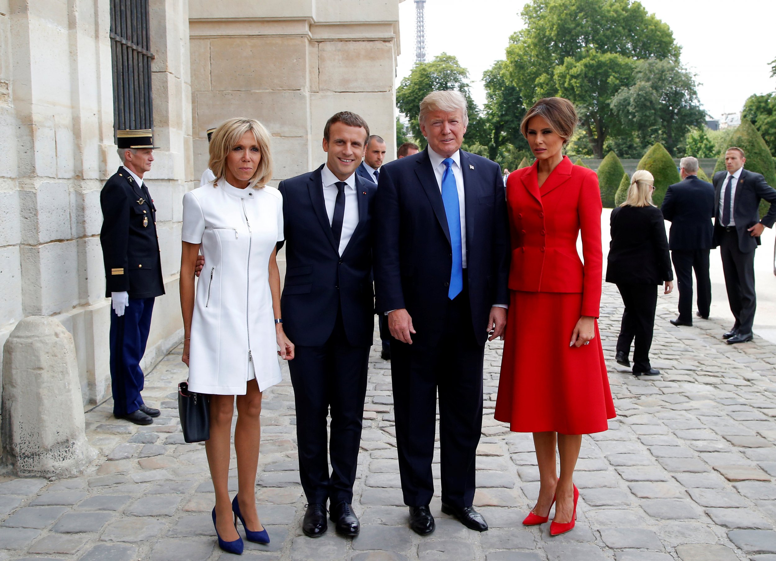 Brigitte, Emmanuel Macron, Donald, Melania Trump