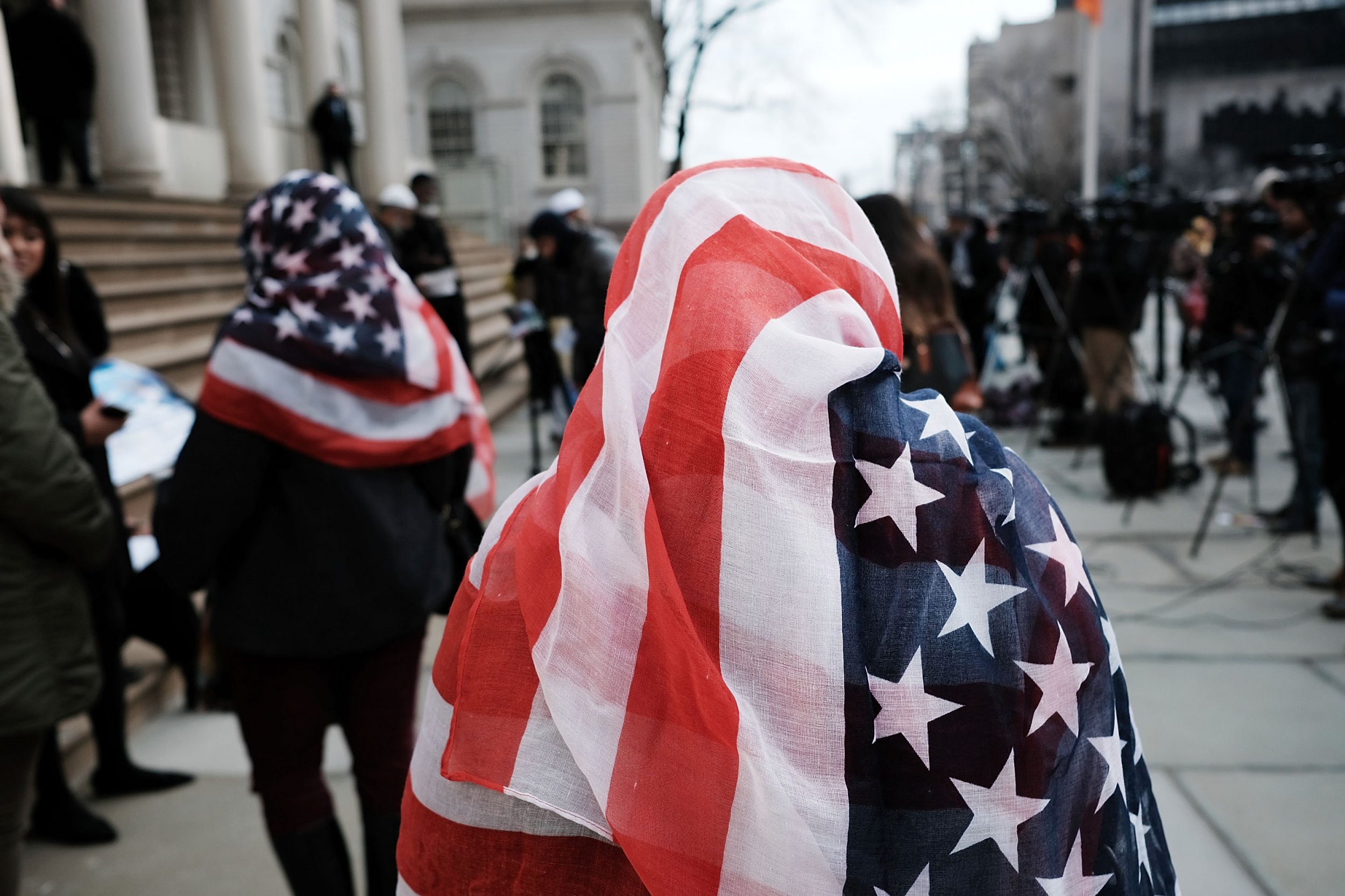 Woman wearing U.S. flag
