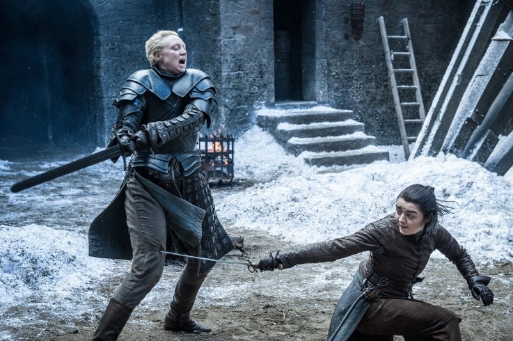 Brienne and Arya sword fight Brienne and Arya sword fight