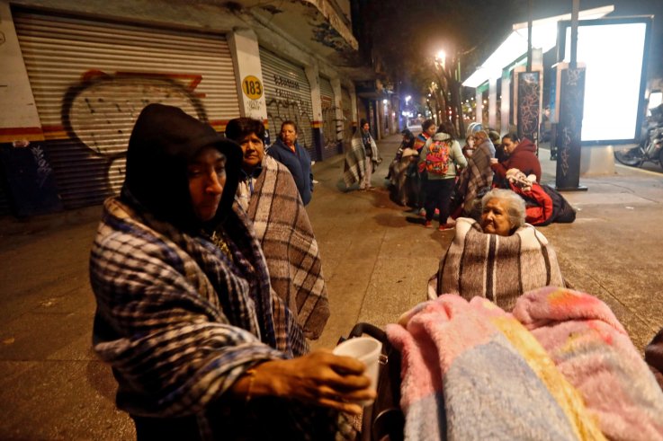Mexico earthquake, people gather in the street
