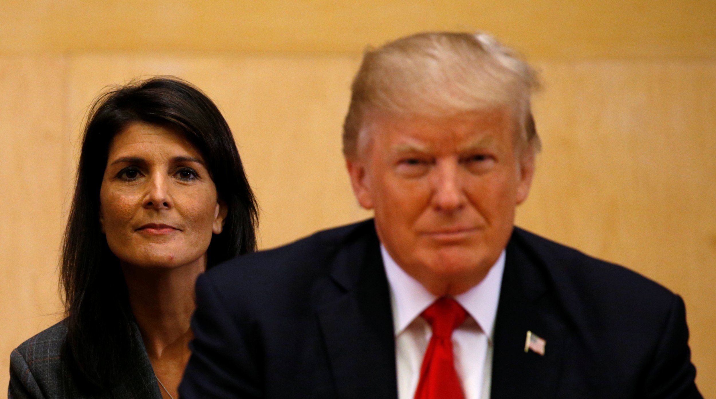 U.S. Ambassador to the U.N. Nikki Haley (L) and U.S. President Donald Trump