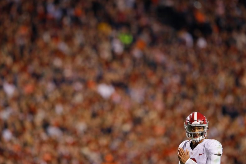 Jalen Hurts of the Alabama Crimson Tide at Jordan Hare Stadium, Auburn, November 25.