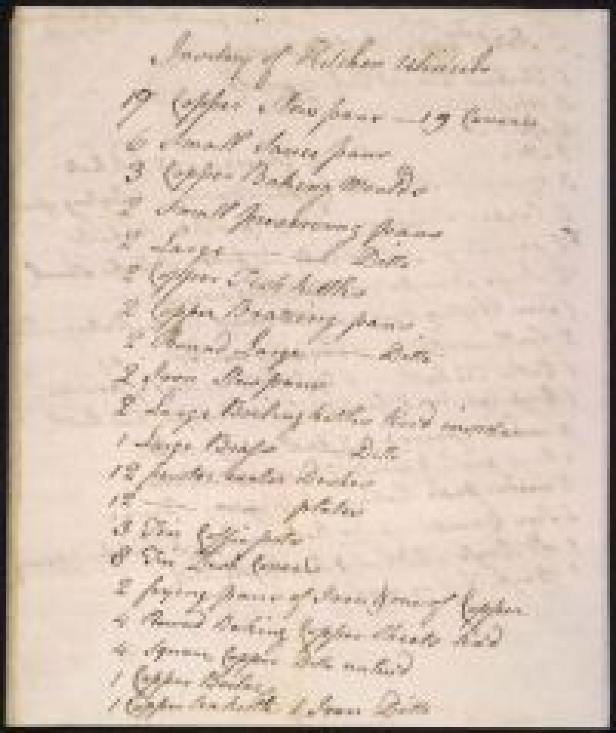 James Hemings 1796 Inventory of Kitchen Utensils