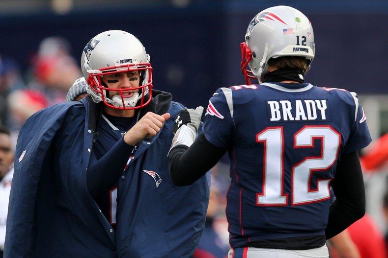 Brian Hoyer, left, with Tom Brady.