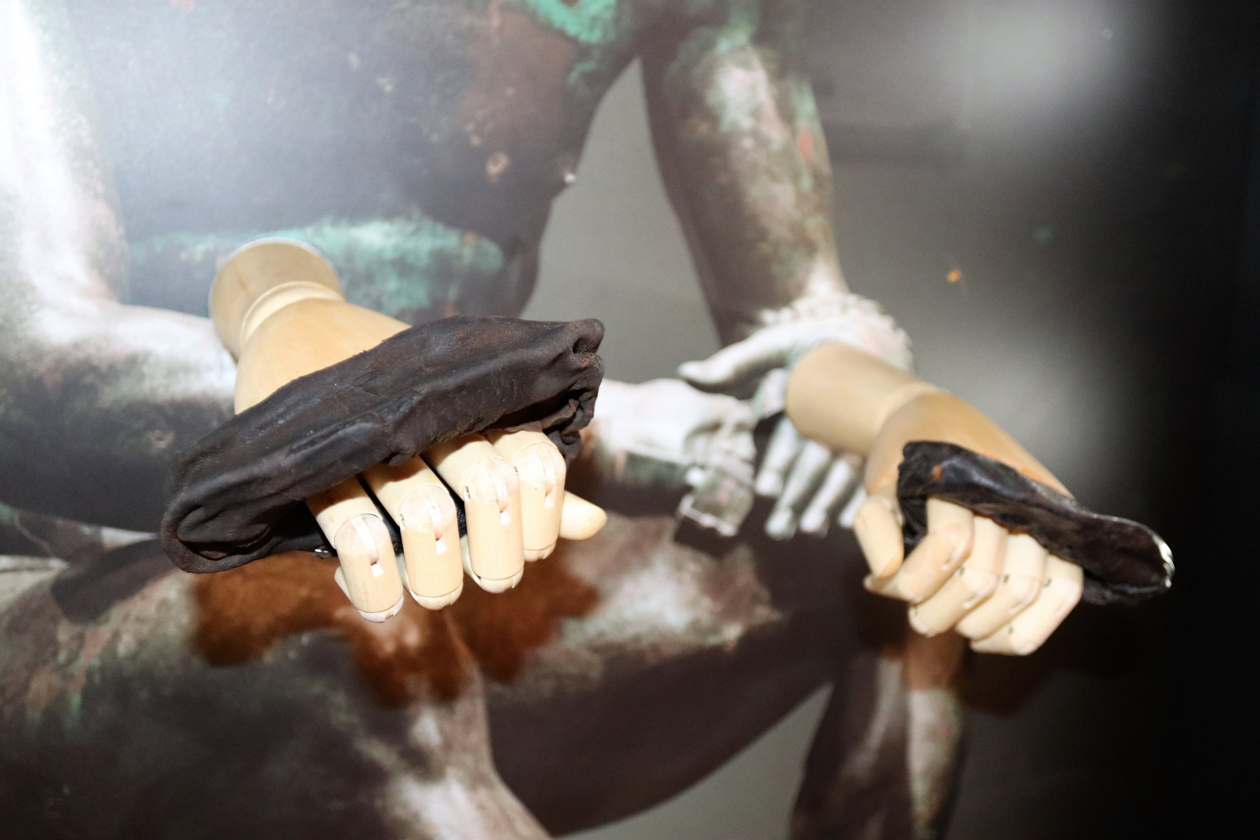 Roman Boxing Gloves on Hands (c) TheVindolanda Trust