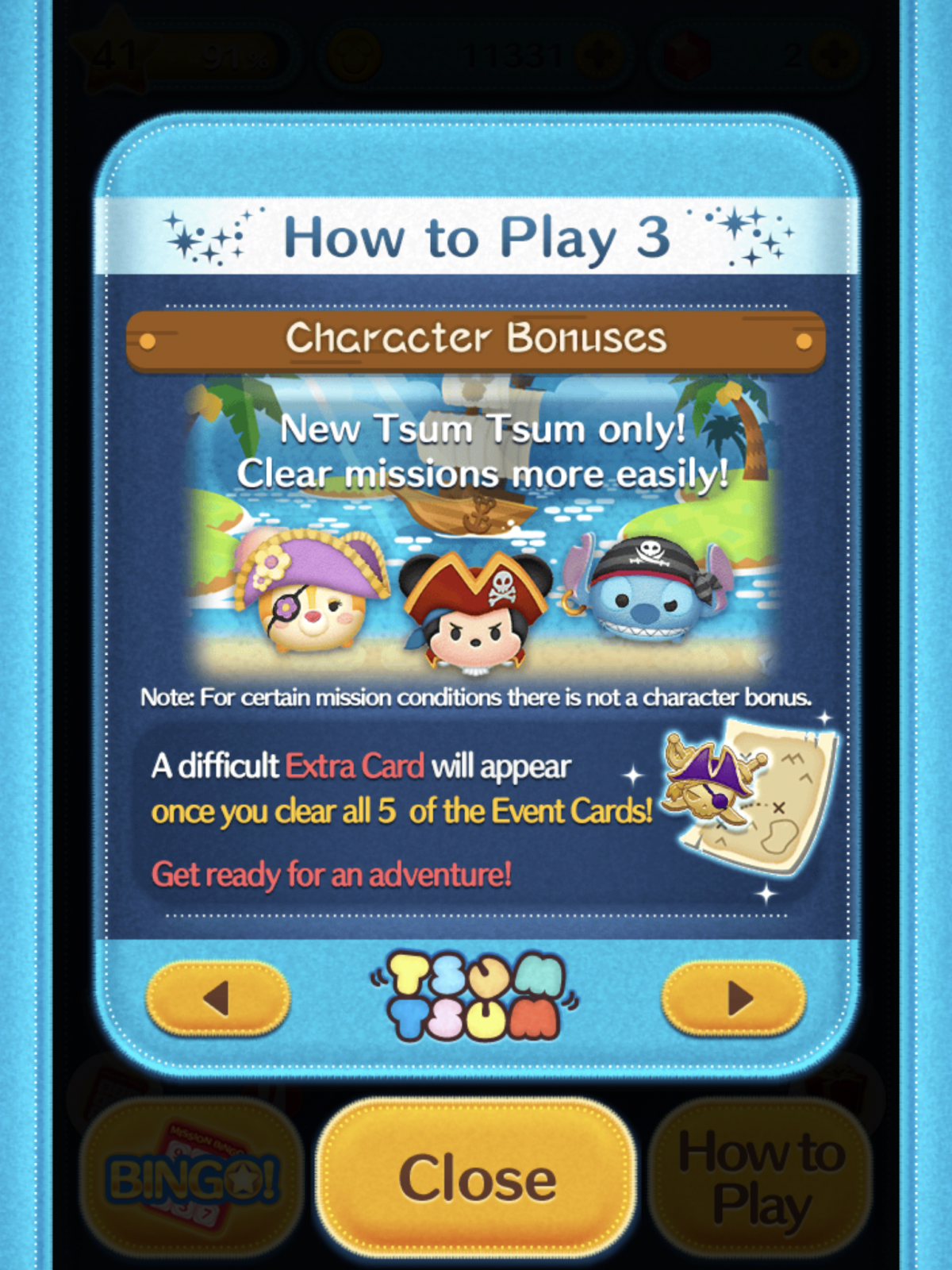 tsum tsum pirate treasure hunt help pointy hair rosy cheeked burst yellow time bubble tips last card