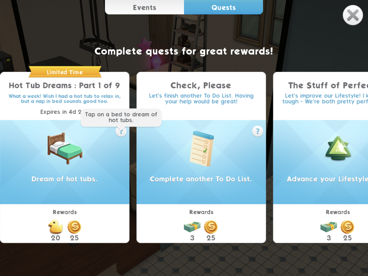 the sims mobile what are special events how to complete hot tub dreams tips guide cheats rewards end time